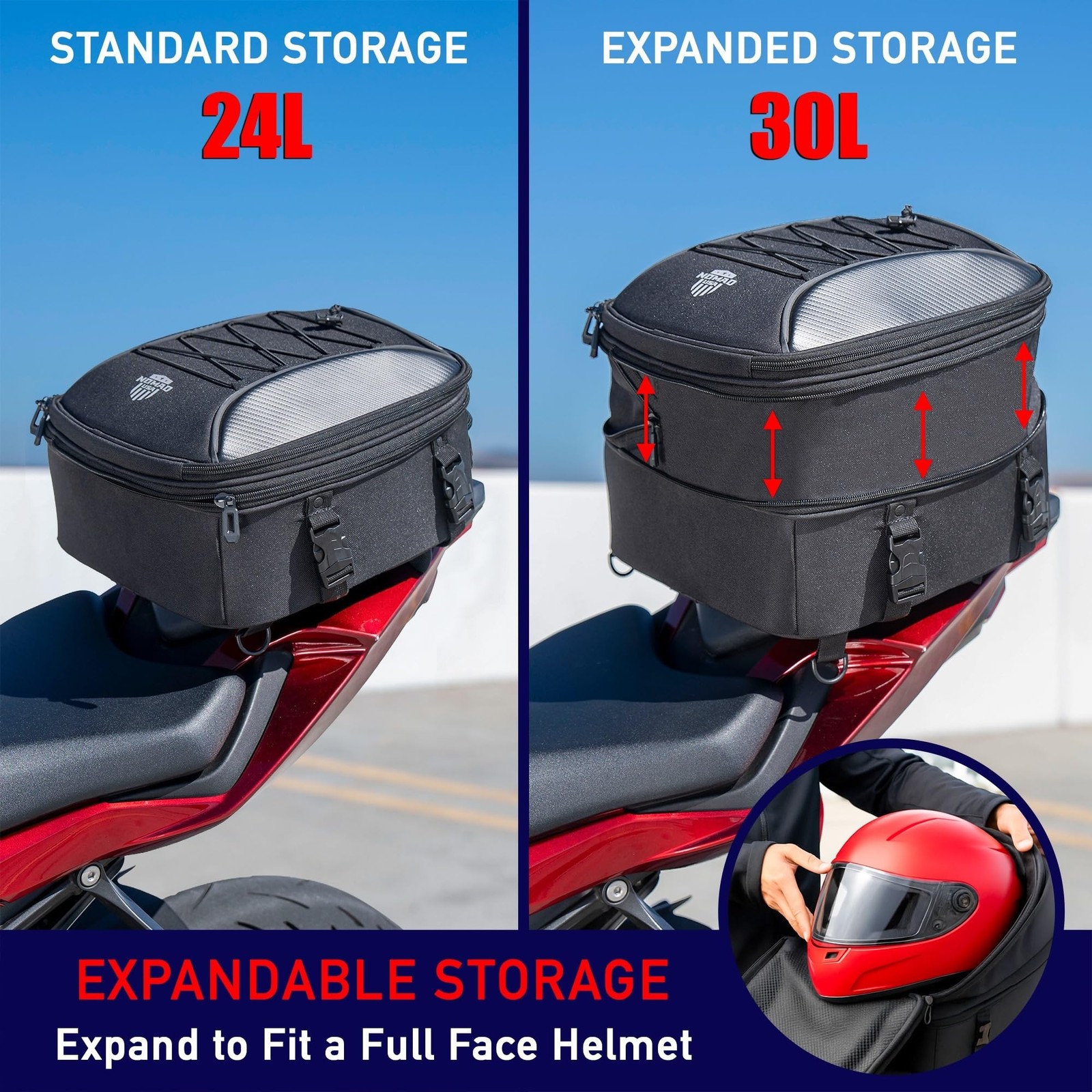 Expandable Waterproof Motorcycle Tail Bag 22L35L, Converts to Backpack