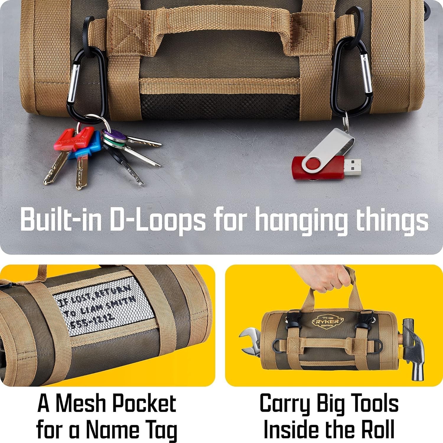 Portable Roll Tool Bag – Detachable Pouches – Gifts for Dad