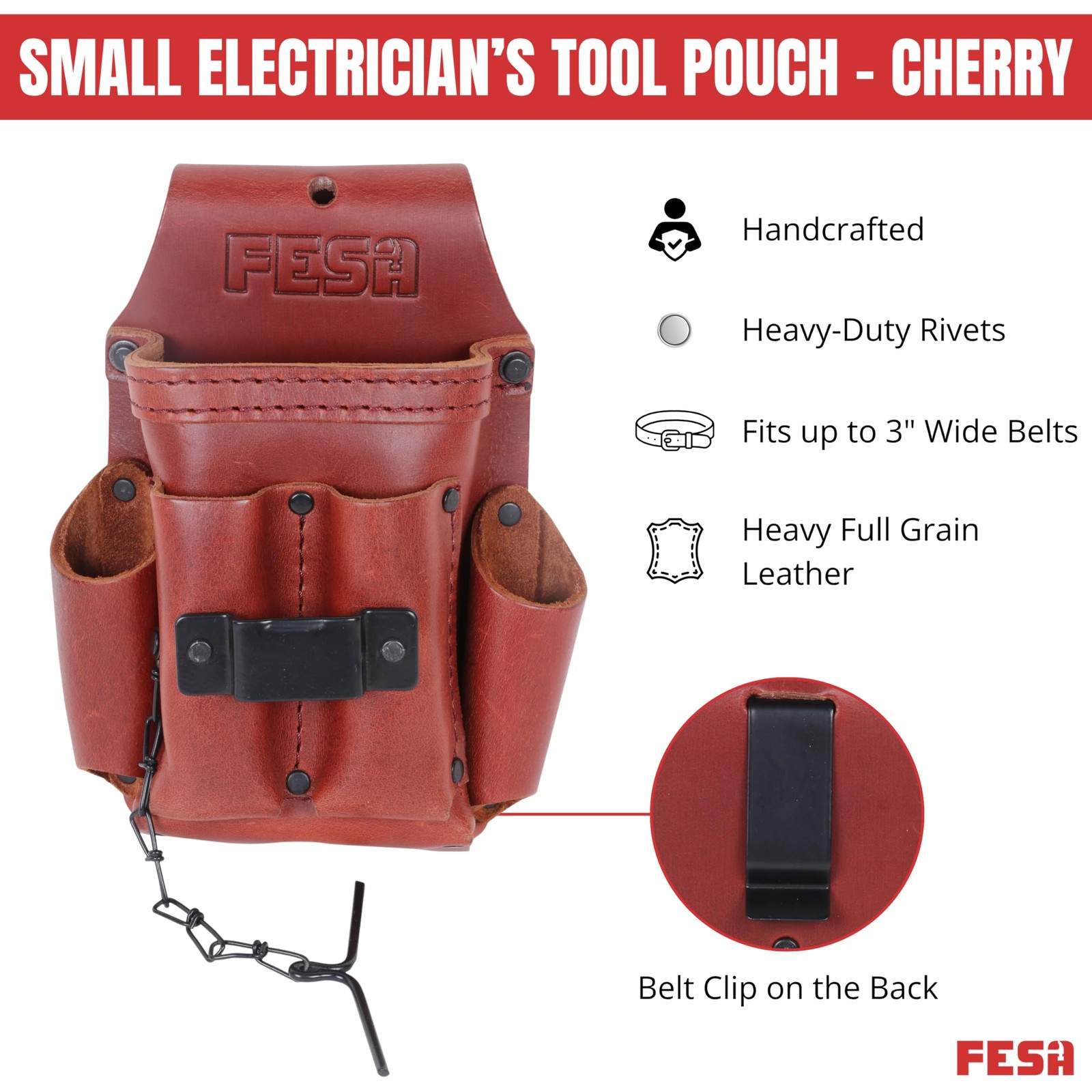 Small Electrician’s Tool Pouch – 7-in-1 Heavy Full Grain Leather Small Tool P…