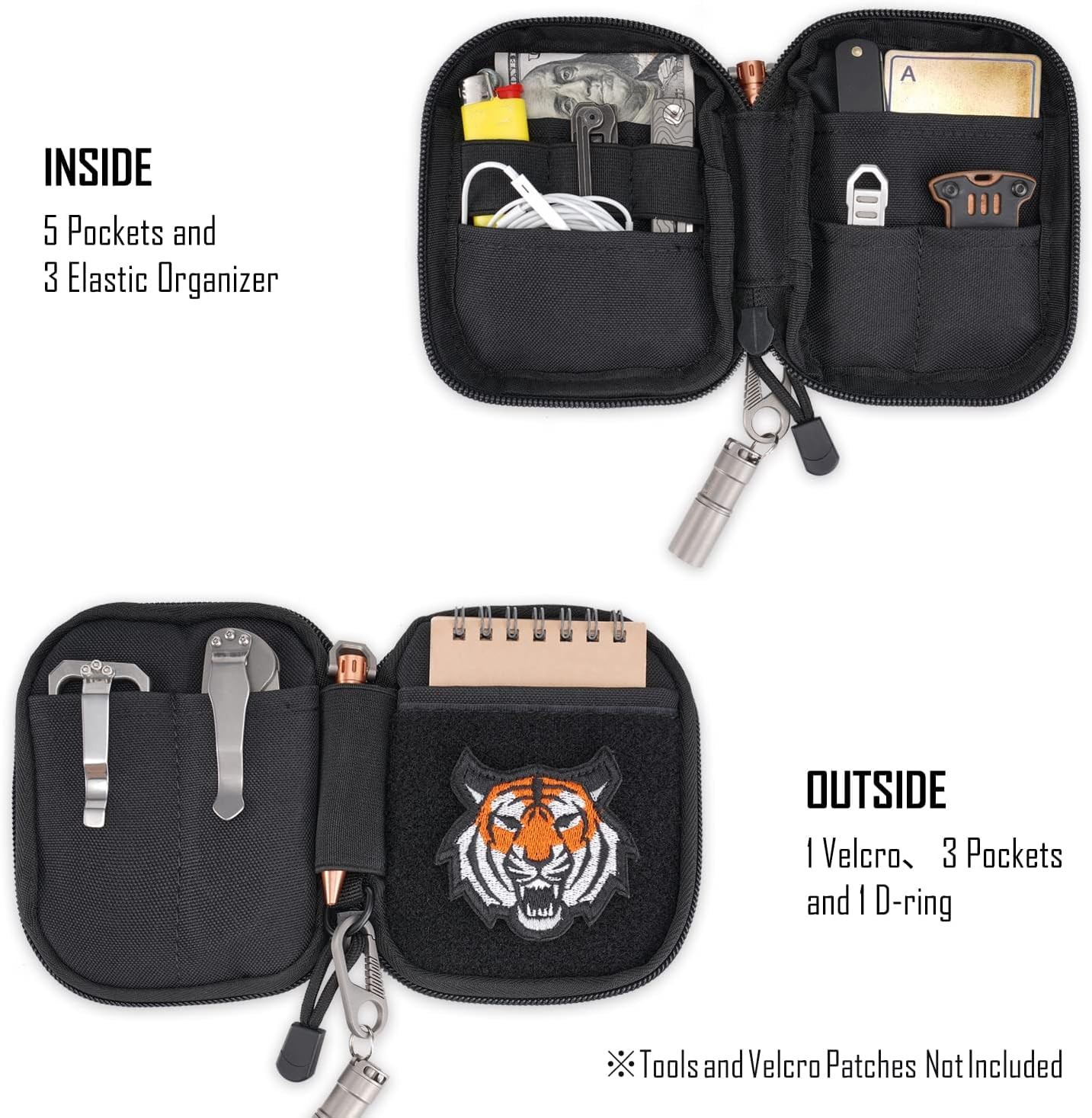 EDC Pouch Pocket Organizer Mighty Tool Bag For Men With Patches DRing New