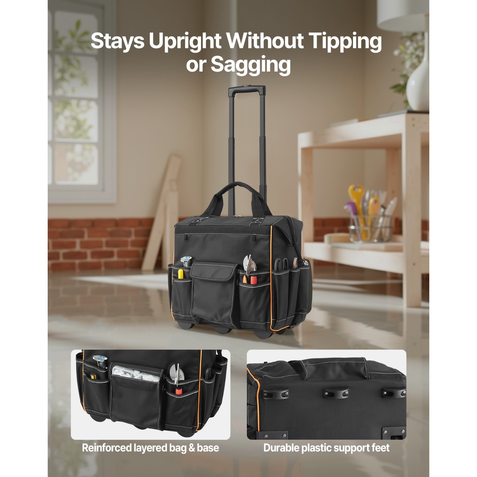 Rolling Tool Bag w/ Wheels, 110 lbs Capacity, 25 Pockets Durable Tool Organizer