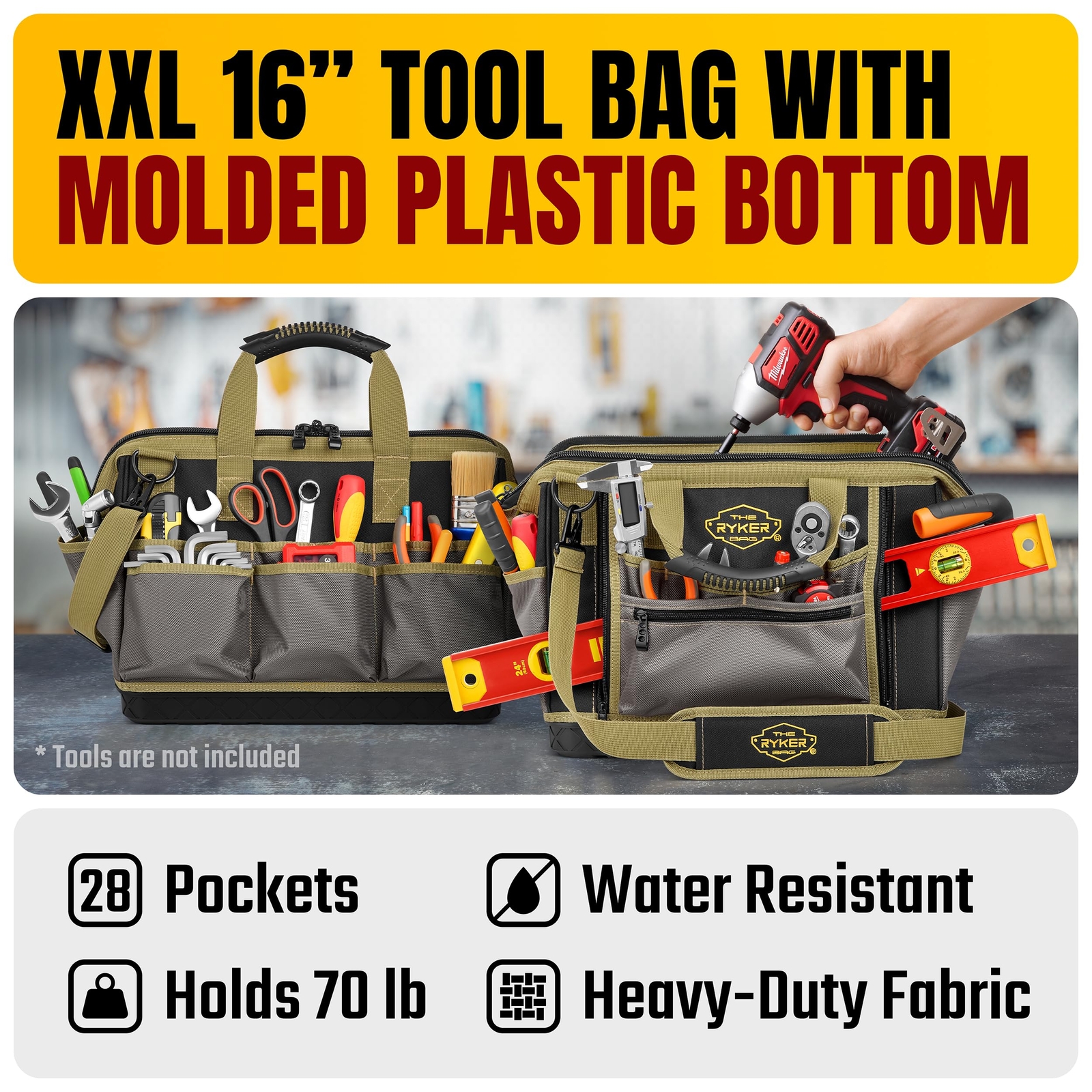 16inch Extra Heavy Duty Large Tool Bags For Men/women. 28pockets Portable Tool B