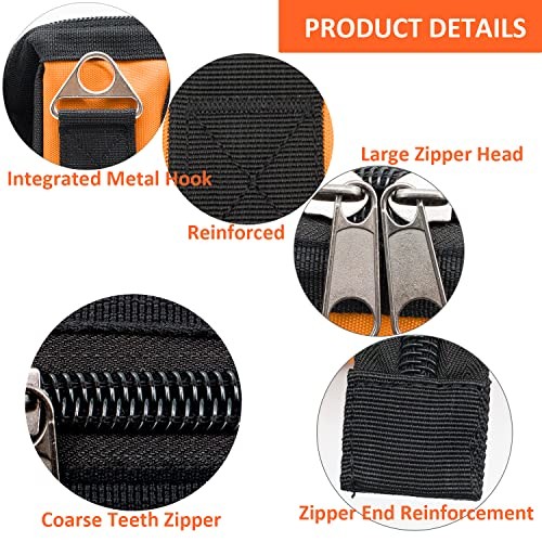 13″ Waterproof Orange Tool Bag with 18 Pockets – Wide Mouth Organizer