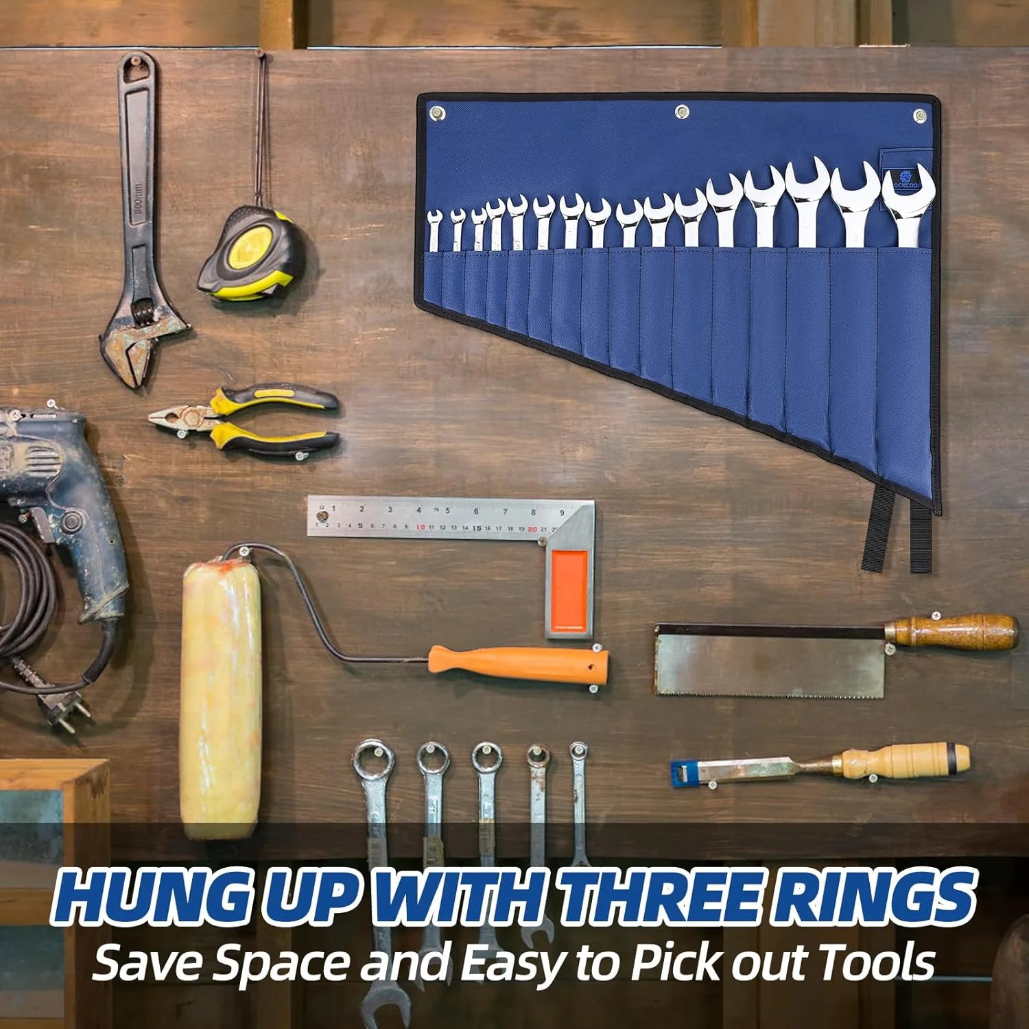 [NO TOOLS]ROCKCOON 16 Pockets Wrench Roll Organizer for 6-32mm Wrenches, Heavy D