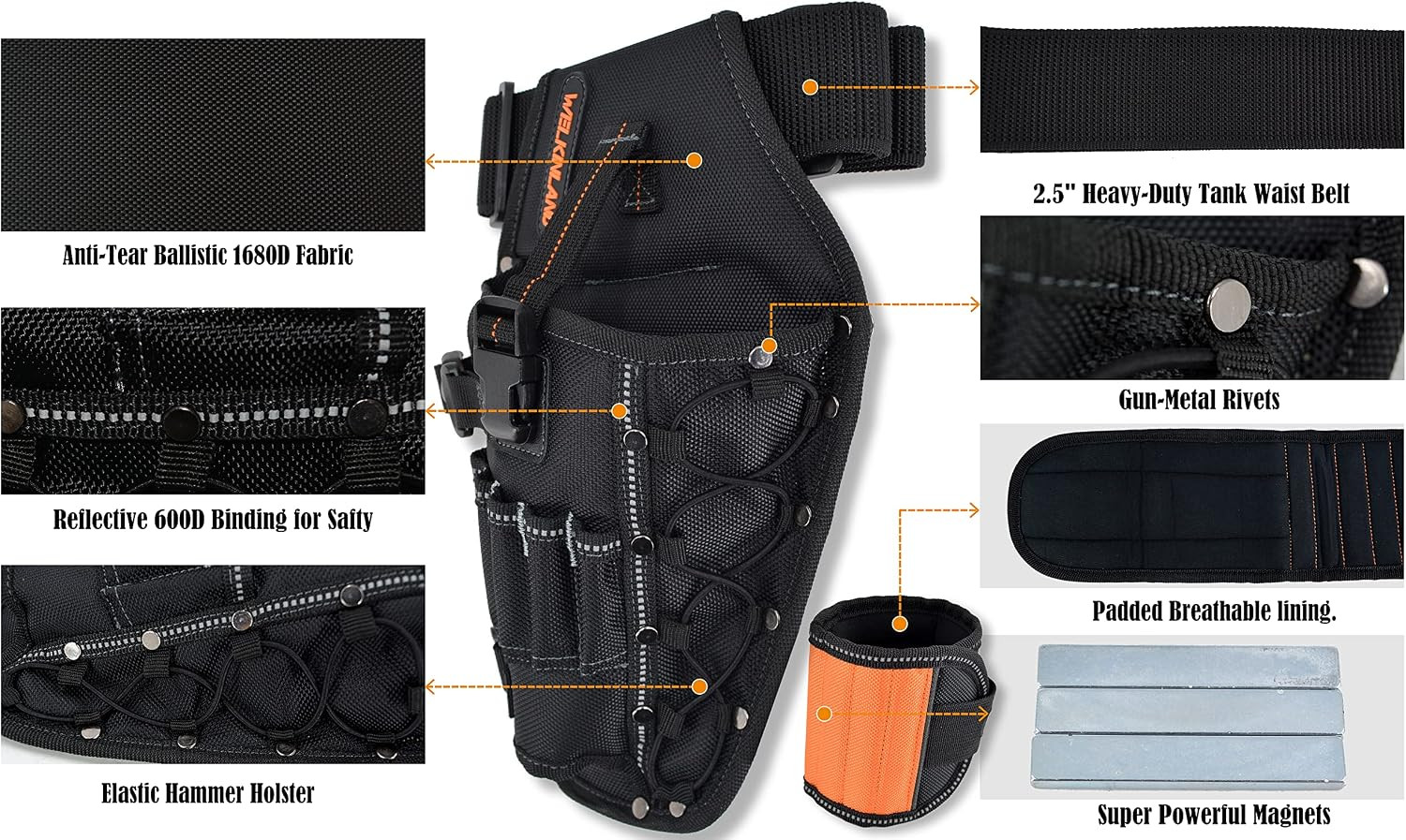 3-In1 Drill Holster Set w/Strong Magnetic wristband & Solid 2 inch belts for men