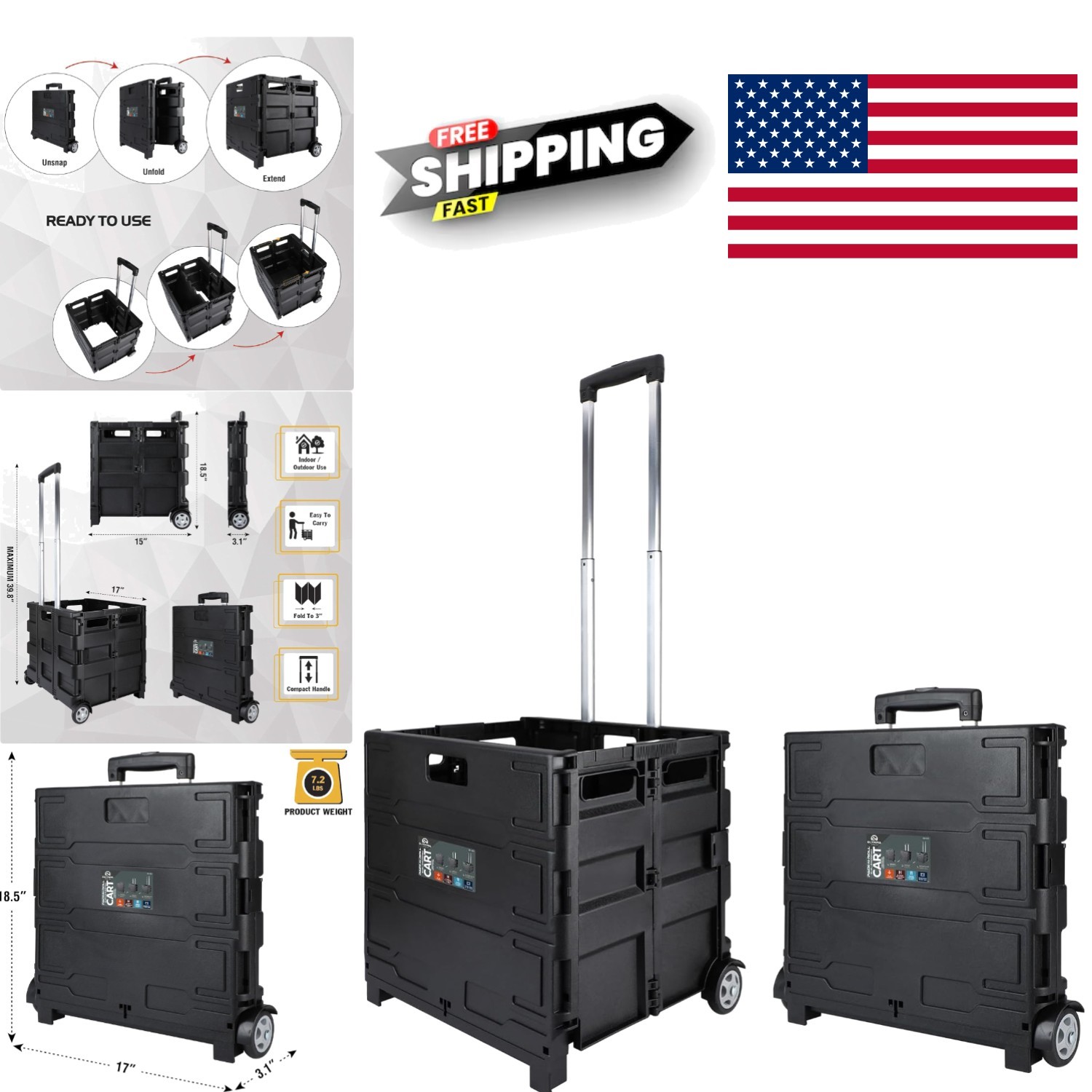 Portable Tools Carrier with Telescopic Handle Black 80 Pound Load Capacity