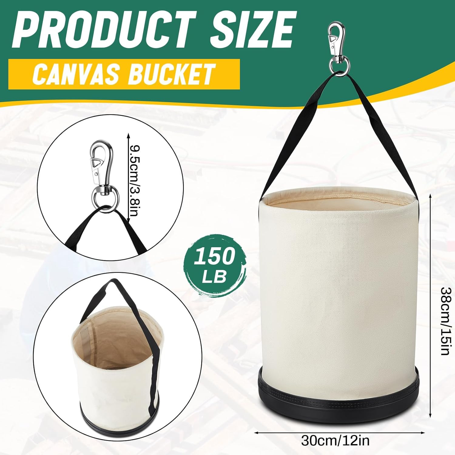 1 Pack Canvas Bucket 15″ X 12″ Heavy Duty Lineman Tool Bag with Plastic Bottom &