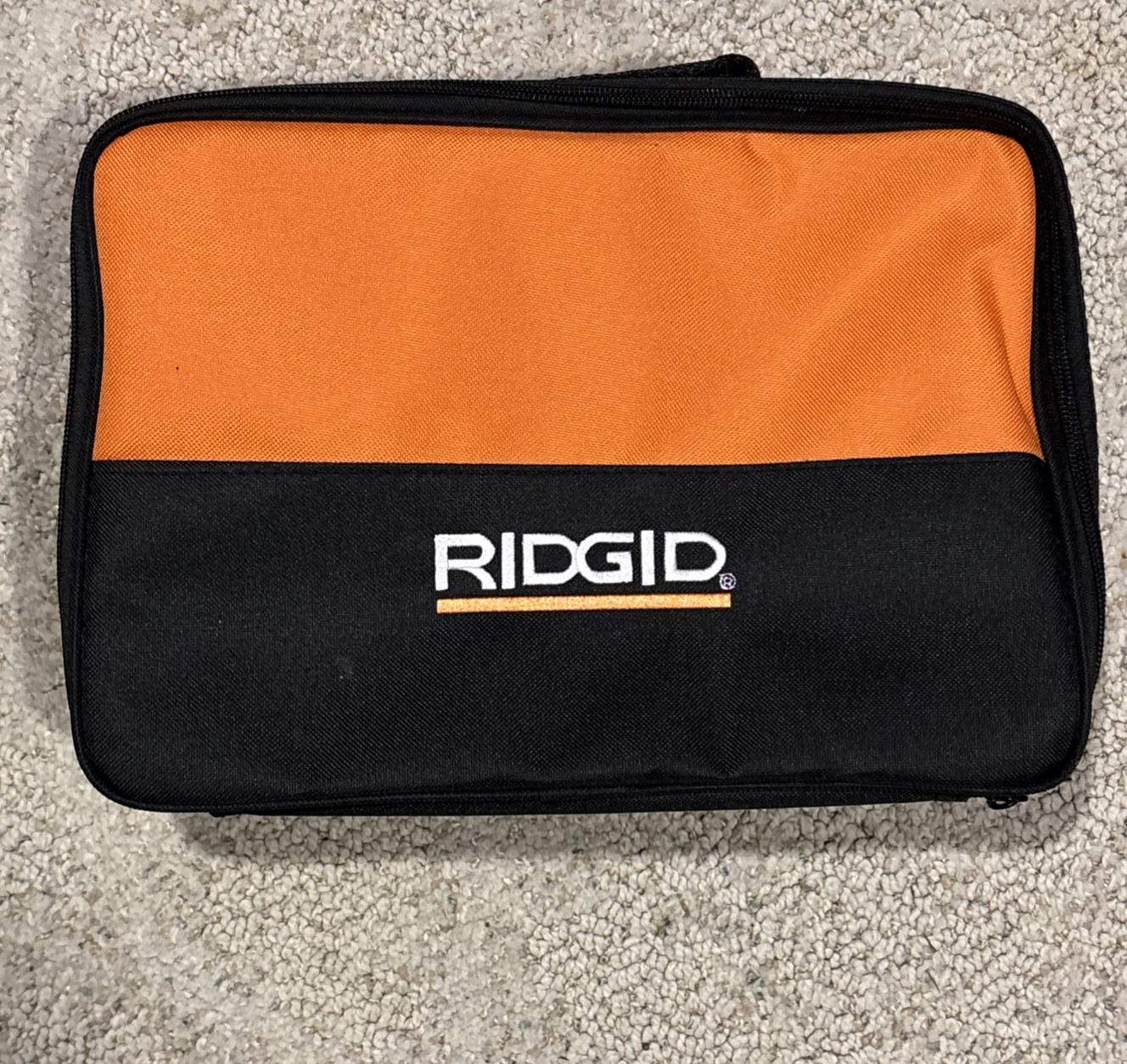 RIDGID Tool Bag Orange Black Fabric with Handle Zipper Closure, Never Used