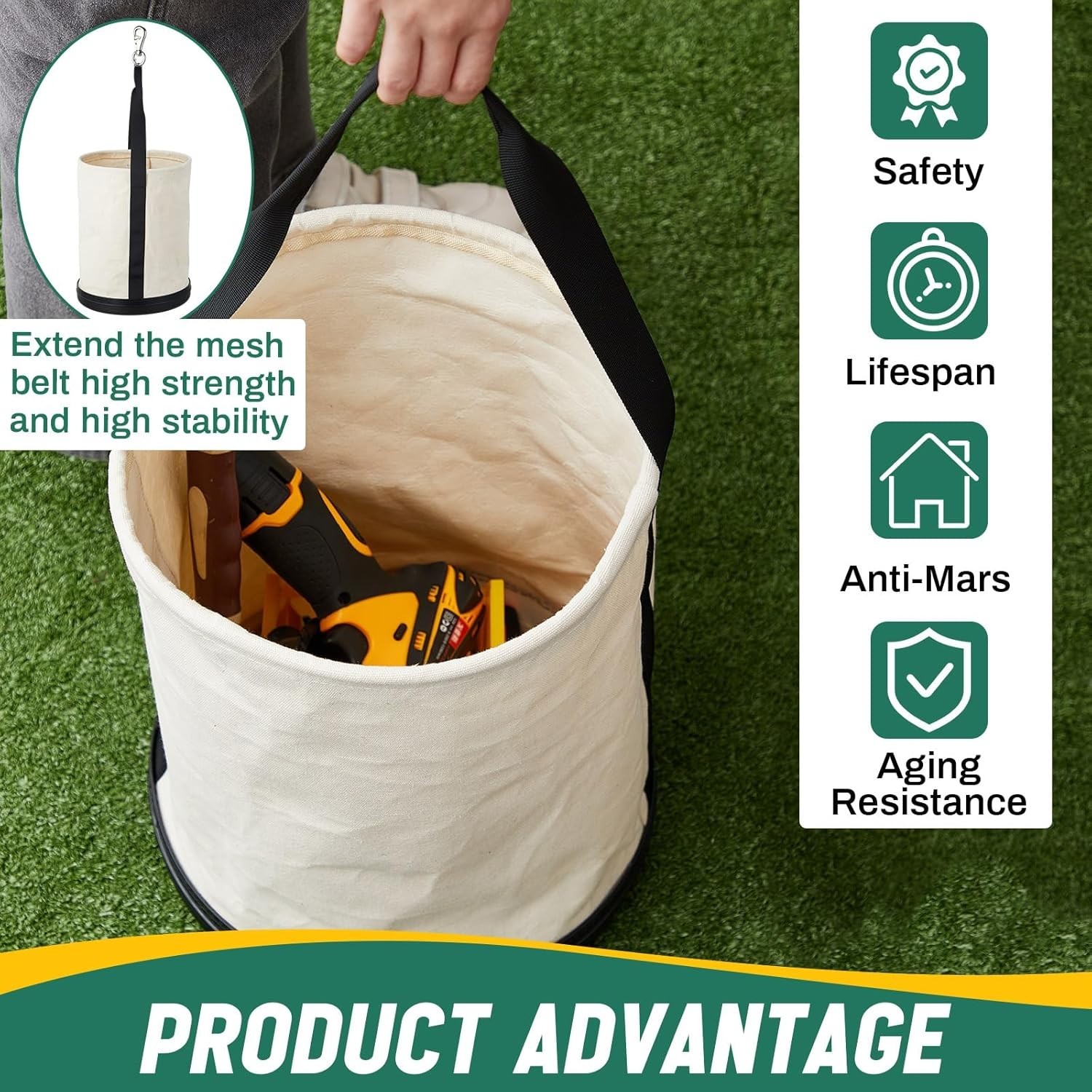 2 Pack 15″ X 12″ Canvas Tool Bucket Bag, Heavy Duty 150 Lbs Load Capacity, Truck