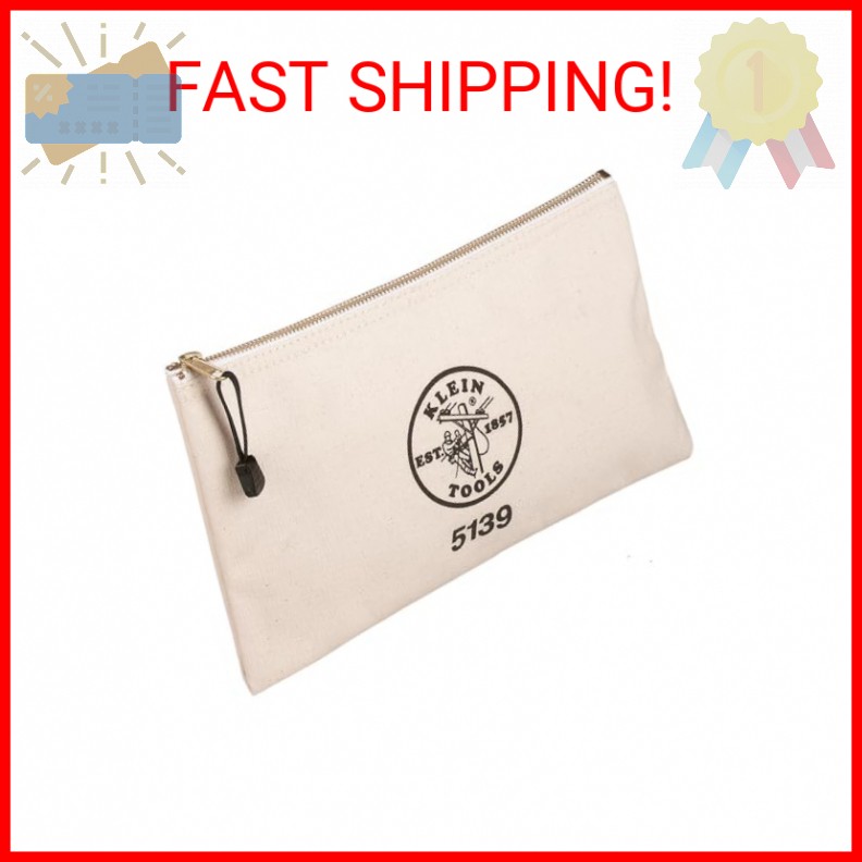 KLEIN TOOLS Zipper Bag, Canvas Tool Pouch with Heavy Duty Brass Zipper Close