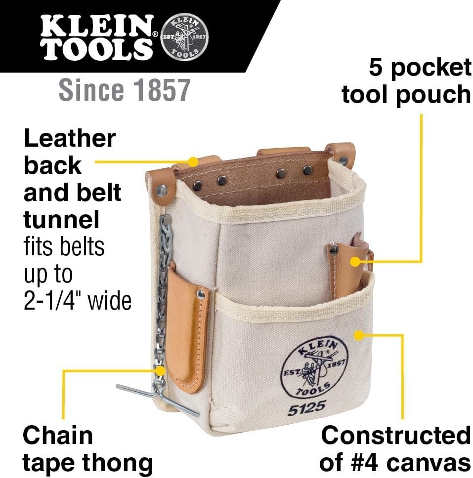 Unisex Beige 5-Pocket Canvas & Leather Tool Pouch – Perfect for Any DIY Project