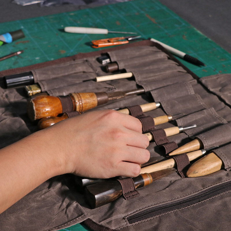 TOURBON Canvas Workshop Apprentice Roll up Carving Tool Organizer Storage Pouch