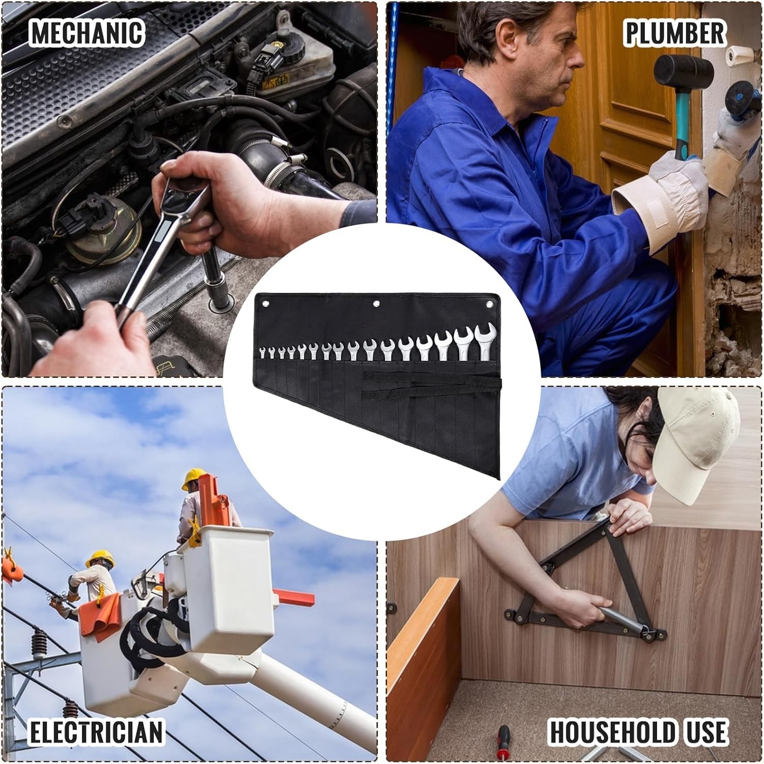 Wrench Organizer,Tool Roll Pouch – 16-Pocket Waterproof Oxford Cloth Wrench Roll