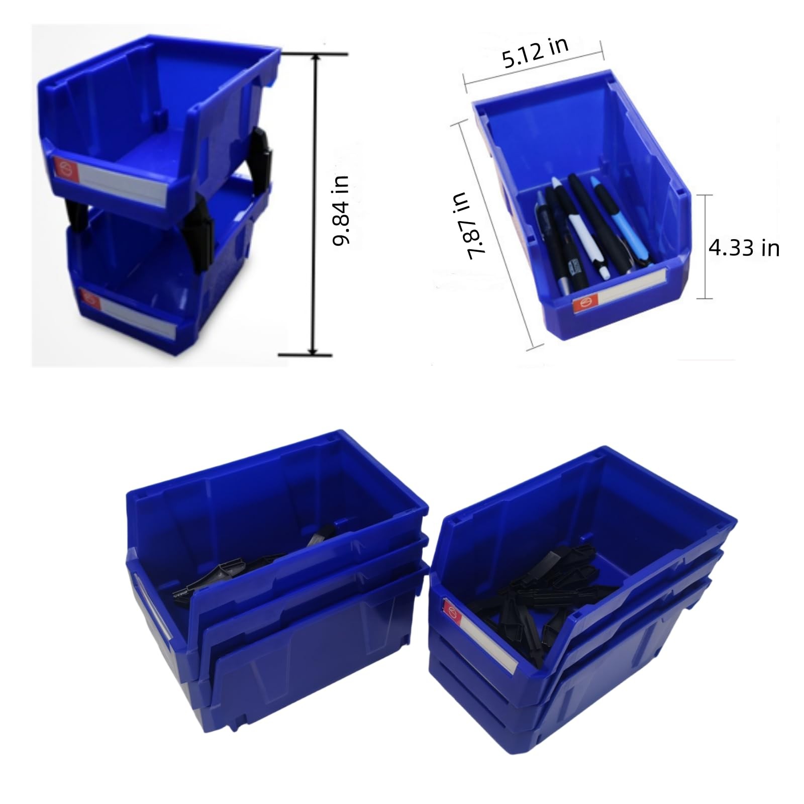 6 PCS Stackable Storage Bins Wall Mount Parts Rack Shop Screws Blue
