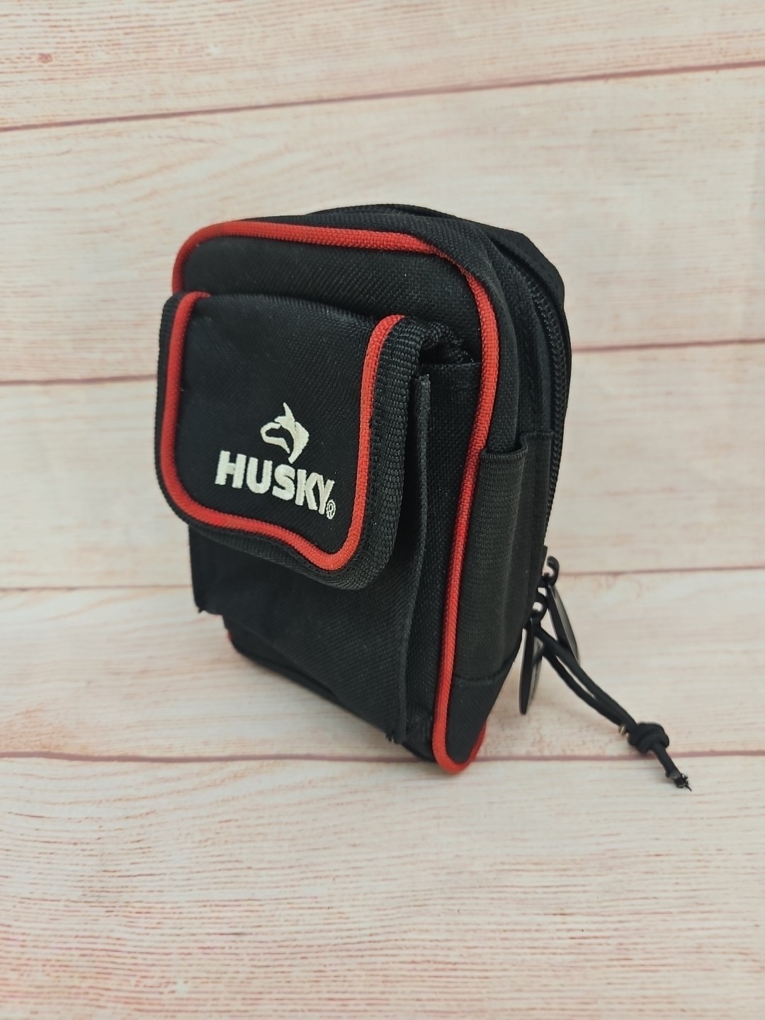 Husky 4.5 in. Clip-On Tool Belt Pouch | 3 Pockets | Durable 600D Polyester
