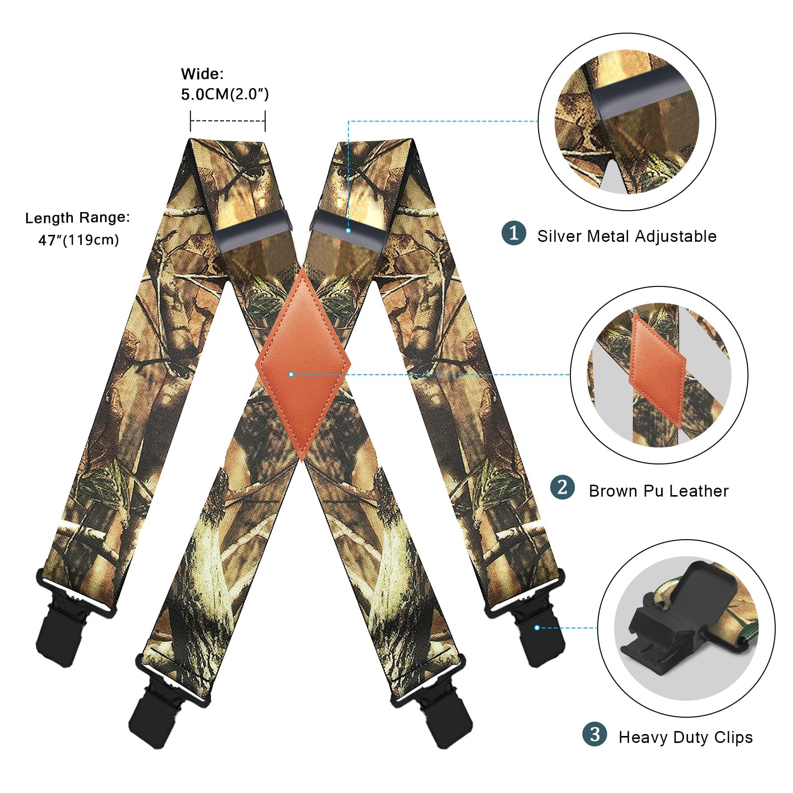 MENDENG Men’s Camouflage Clip-End One Size, B/Army Green/Black Clips