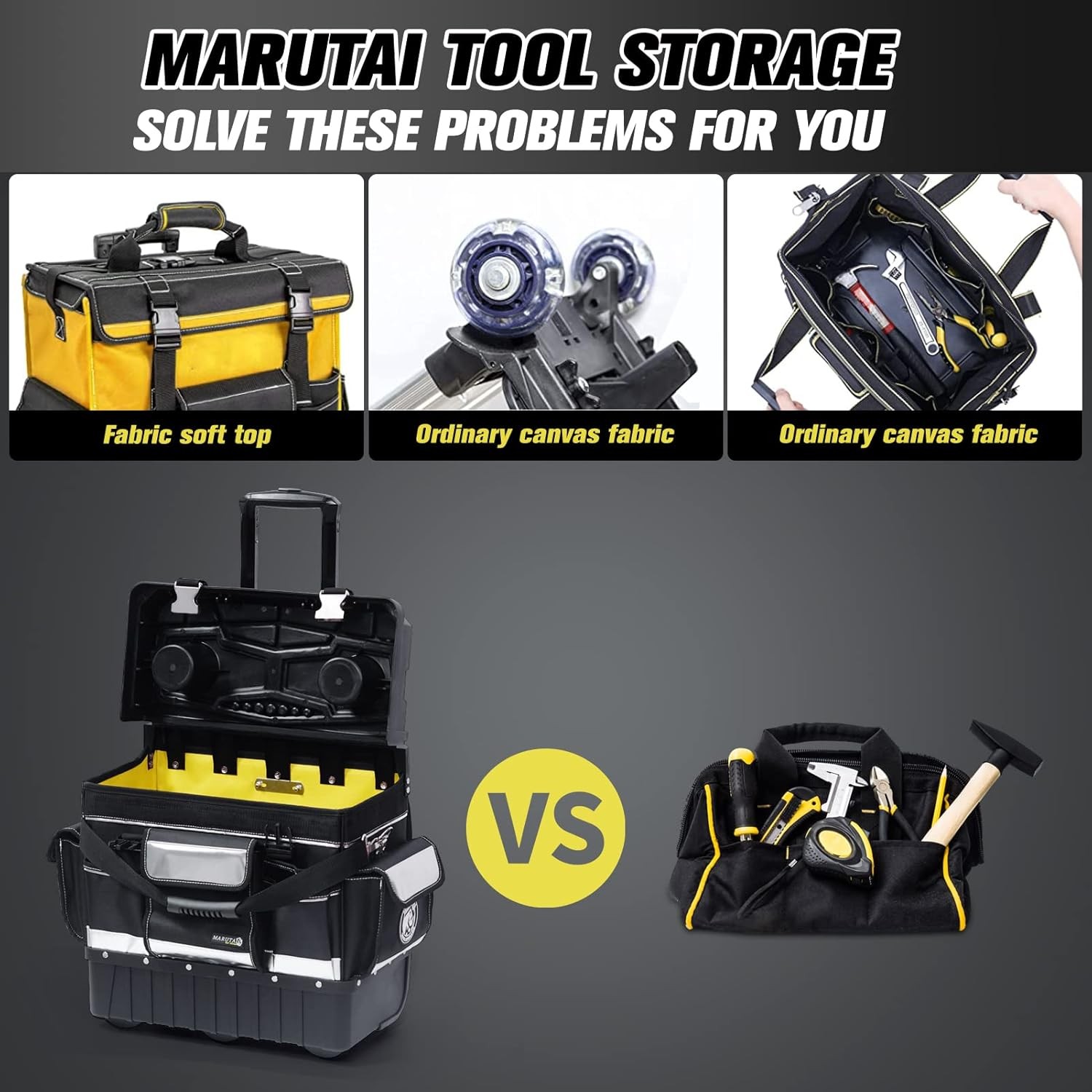 MARUTAI 18» Rolling Tool Bag with Wheels, Bags Organizer, black/silver