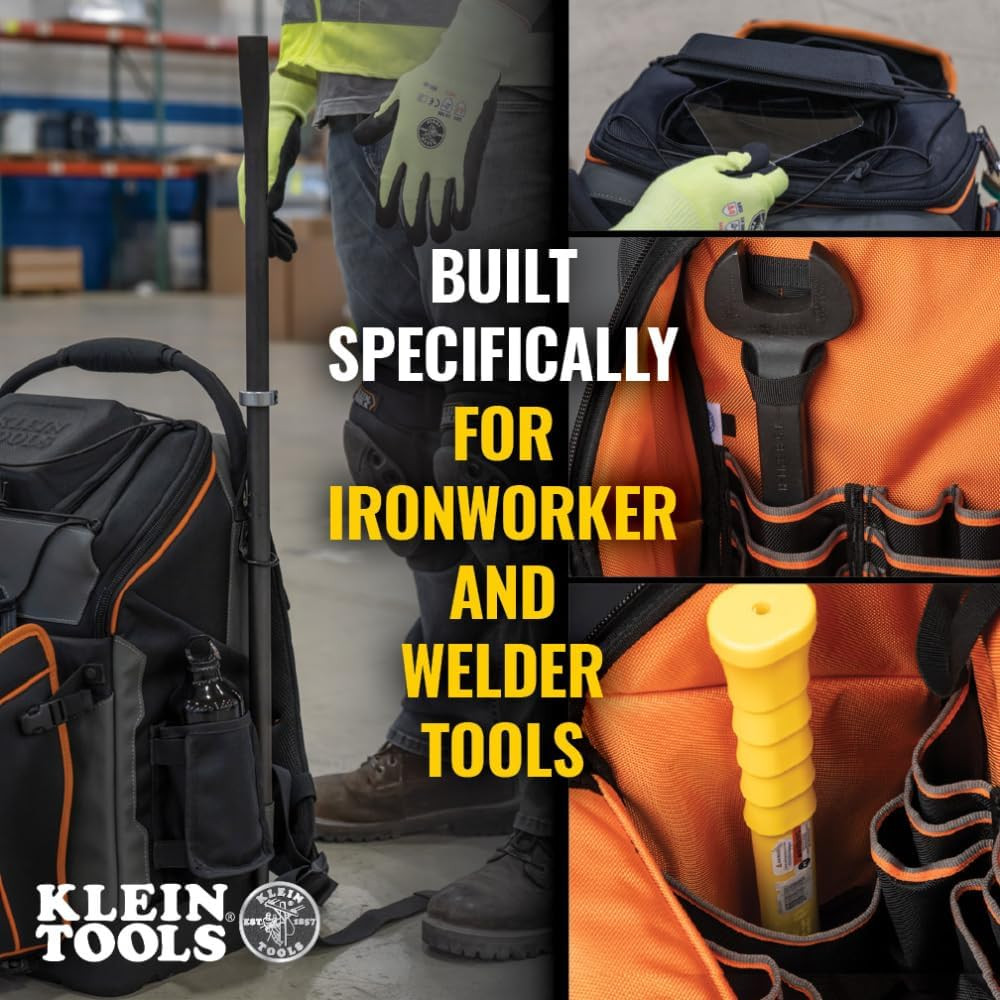 Fire Resistant Ironworker & Welder Backpack with 27 Pockets & Helmet Holder
