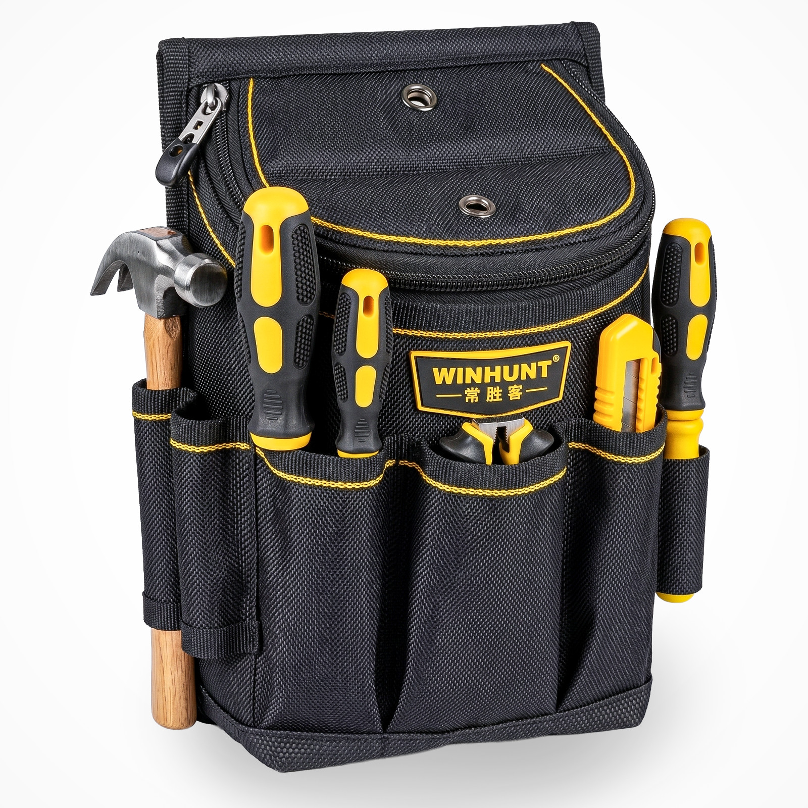 Professional 15-Pocket Tool Belt Pouch Heavy Duty Electrician Waist Bag Black