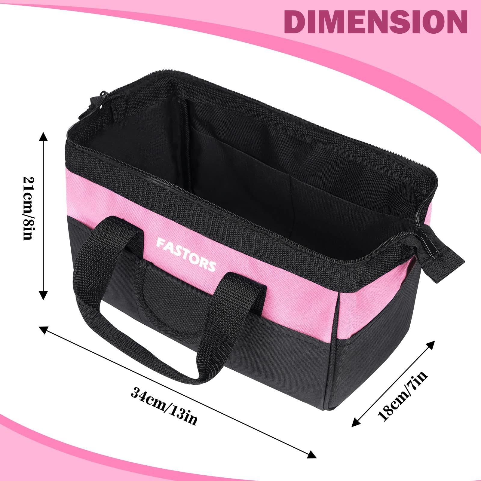 Pink Tool Bag for Women With 13-Inch Wide Mouth Double Zippers,Tool Bag With …