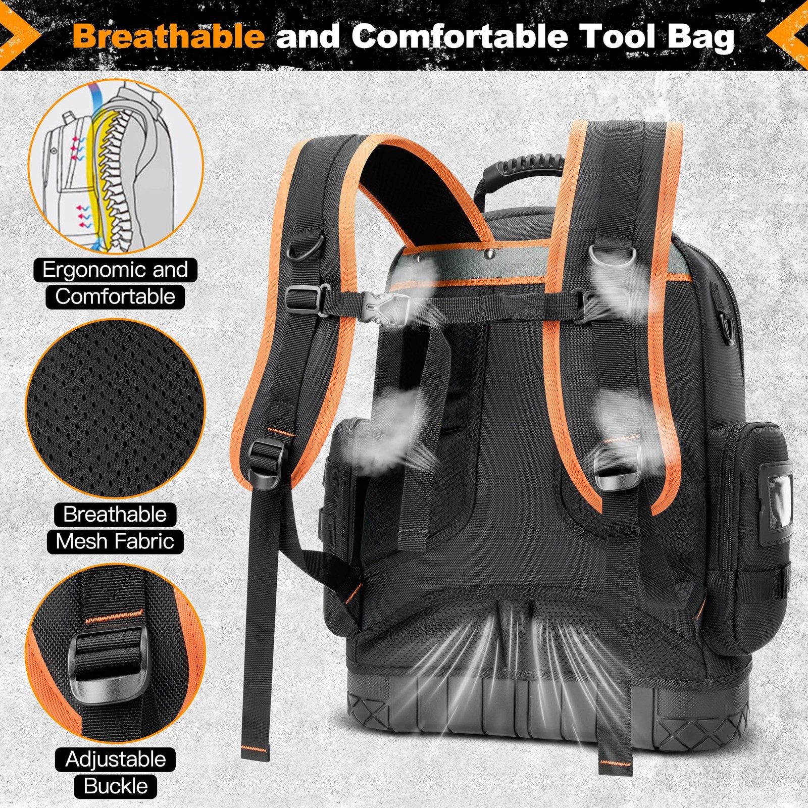 LOKASS 18.1 Inch Tool Backpack, 75 Pockets & 14.6″L x 7″W x 18.1″H, Black