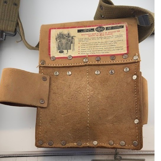 Vintage Electricians Pal No 500 Leather Tool Pouch with Canvas Web Belt Tan USA