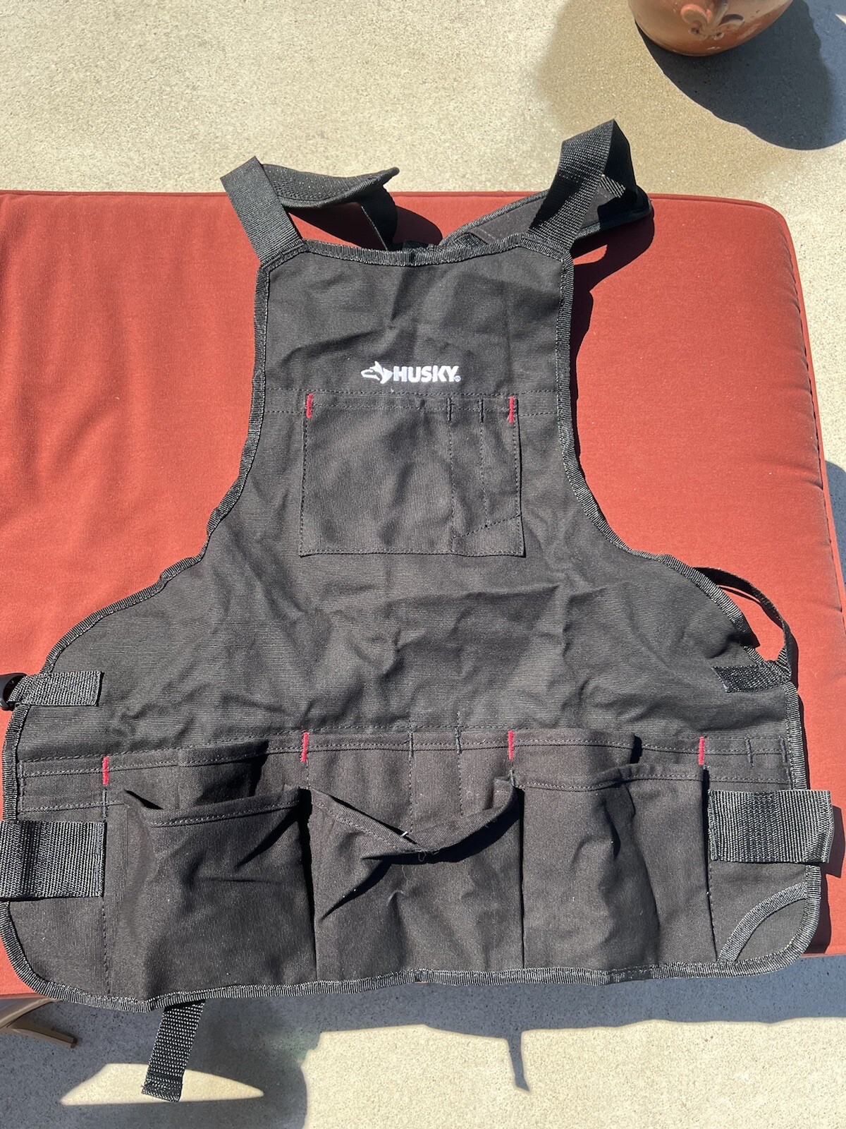 23 In. 16-pocket Black Canvas Bib Tool Apron | Husky Inch Pocket Storage Work