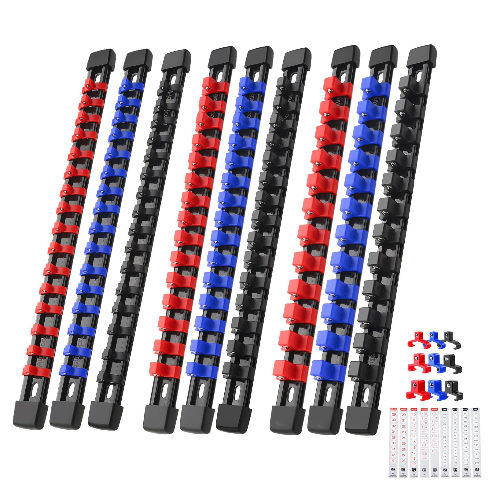 Reniteco 9-Piece Socket Organizer Set – 1/4-Inch x 48 9 Pcs, Blue&red&black