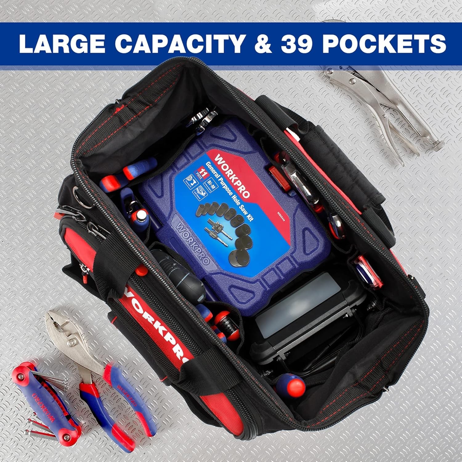 Professional Tool Organizer Bag, 46 Pockets, Waterproof