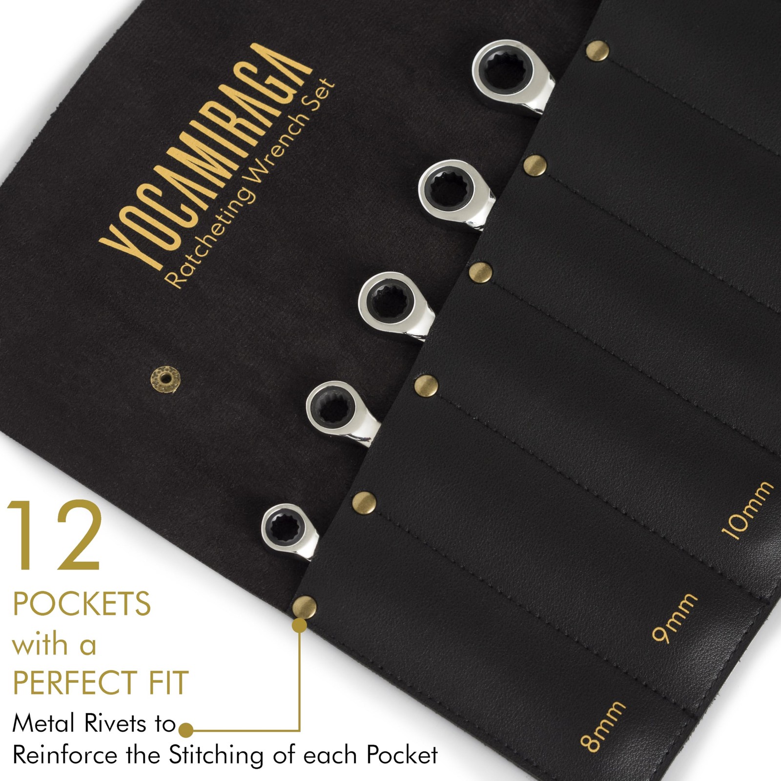 12 Pocket Metric Wrench Roll Up Organizer Heavy Duty Tool Storage Pouch