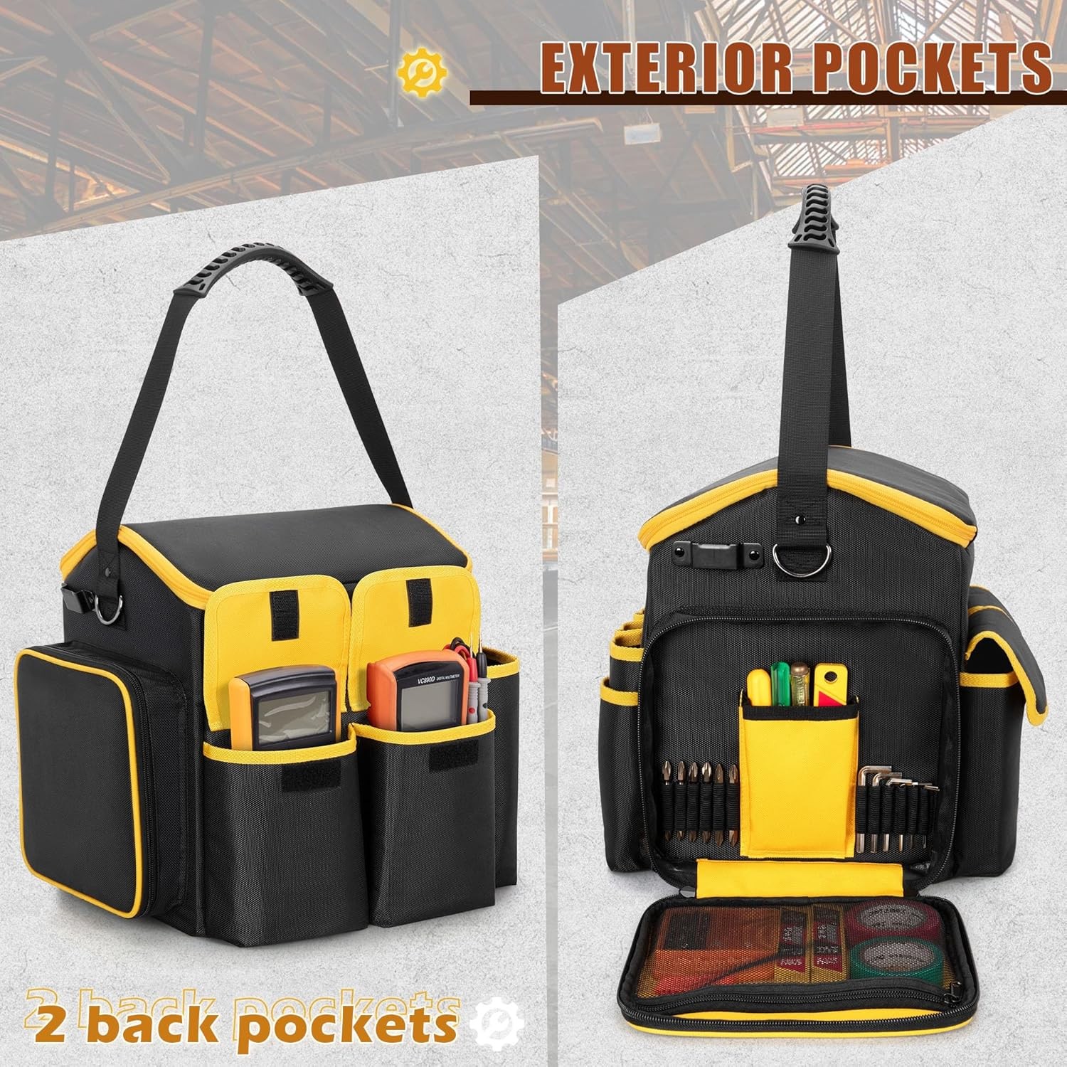 Tool Bag with a Detachable Divider and Shoulder Strap, Heavy Duty Tool Tote