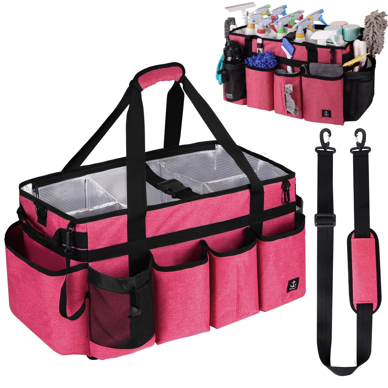 Timoxi Extra large Cleaning Caddy Bag Built-in 19» x 11» x 11», Pink