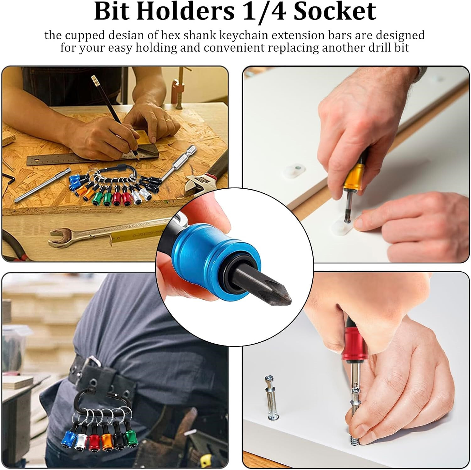 Drill Bit Holder Keychain 1/4″ Socket Hex Shank Impact Driver Screwdriver Holder