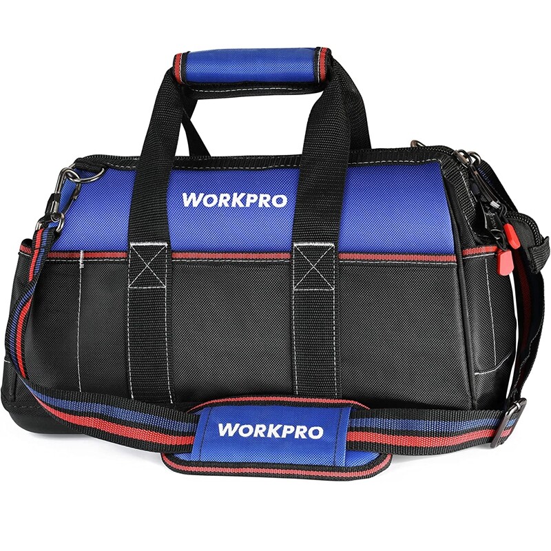 WORKPRO 16-inch Heavy Duty Wide Mouth Tool Bag Tool Storage Bag w/Shoulder Strap