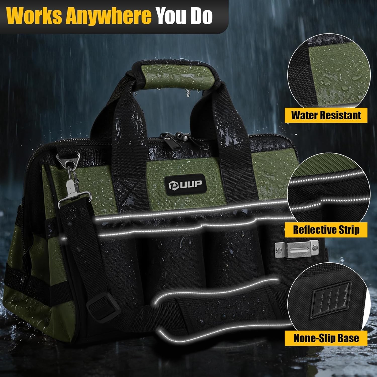 UUP Heavy Duty Tool Bag 15-Inch, 16-Pocket Portable Empty Tool Box Organizer, Bi