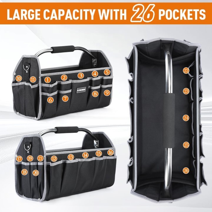 18 Inch Tool Bag, Electrician Tool Bag, Open Top Tool Bags, 26 Pockets Can Ho…