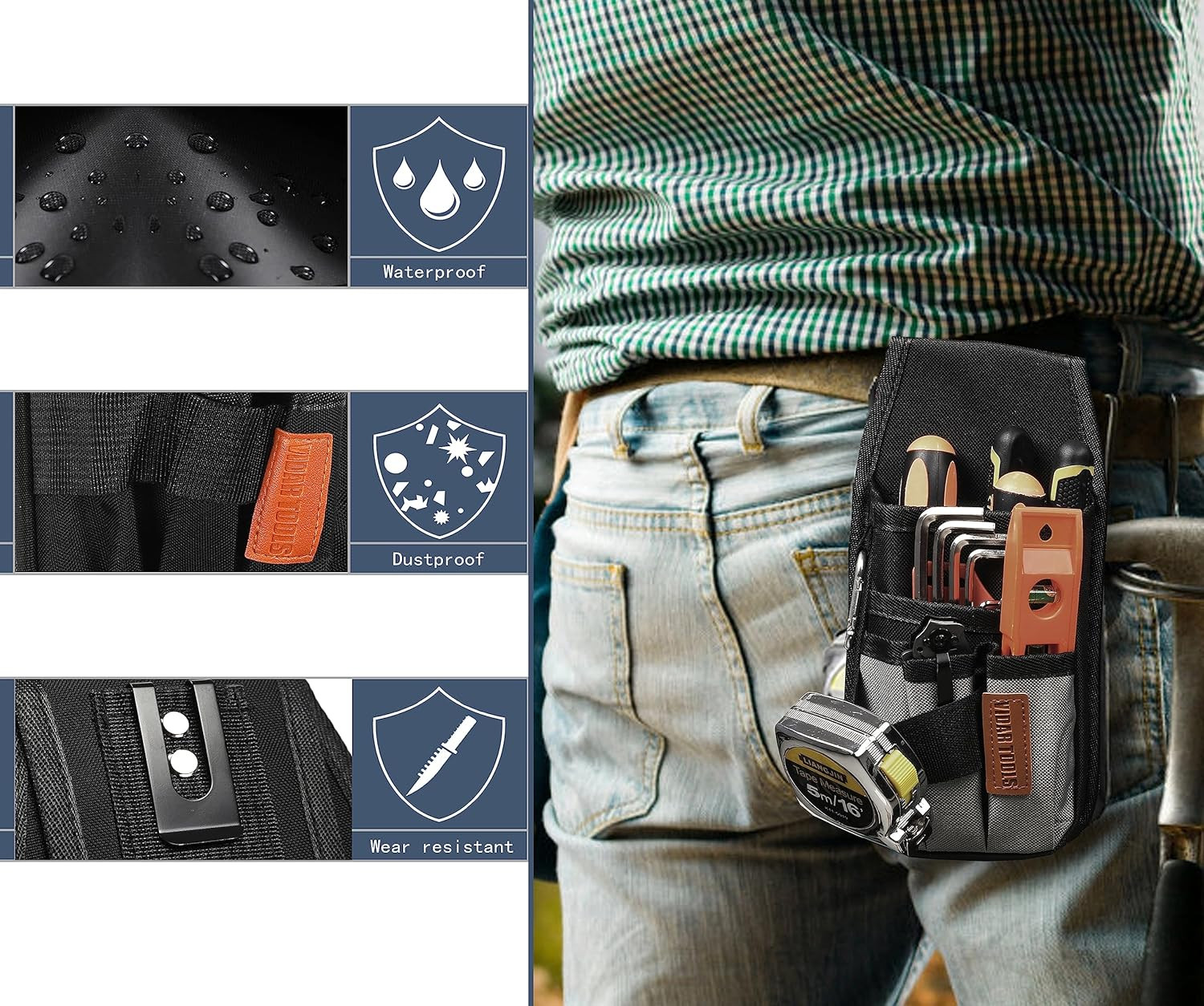 Small Tool Pouch with Belt Clip,Tool Belt Pouches,Electrician Tool Pouch.Mini Or