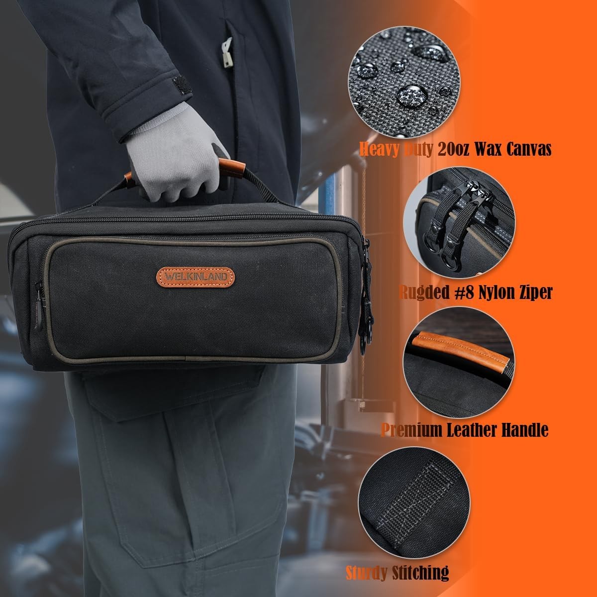 WELKINLAND LayFlat Tool Pouch Organizer, 13-Inch Small Tool Bag, Heavy-Duty Waxe