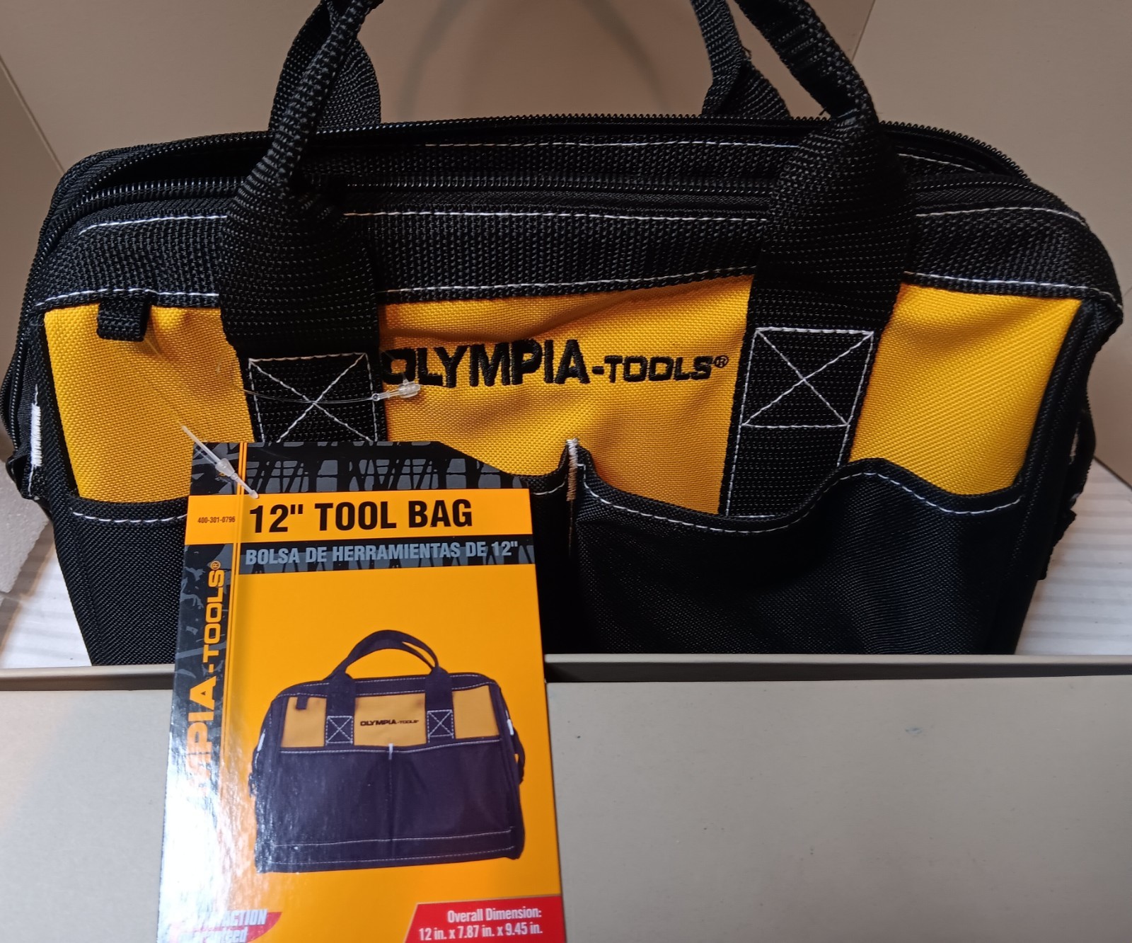 Olympia Tools 12 Inch Wide Mouth Tool Bag, Tool Tote with Water Proof Molded Bas