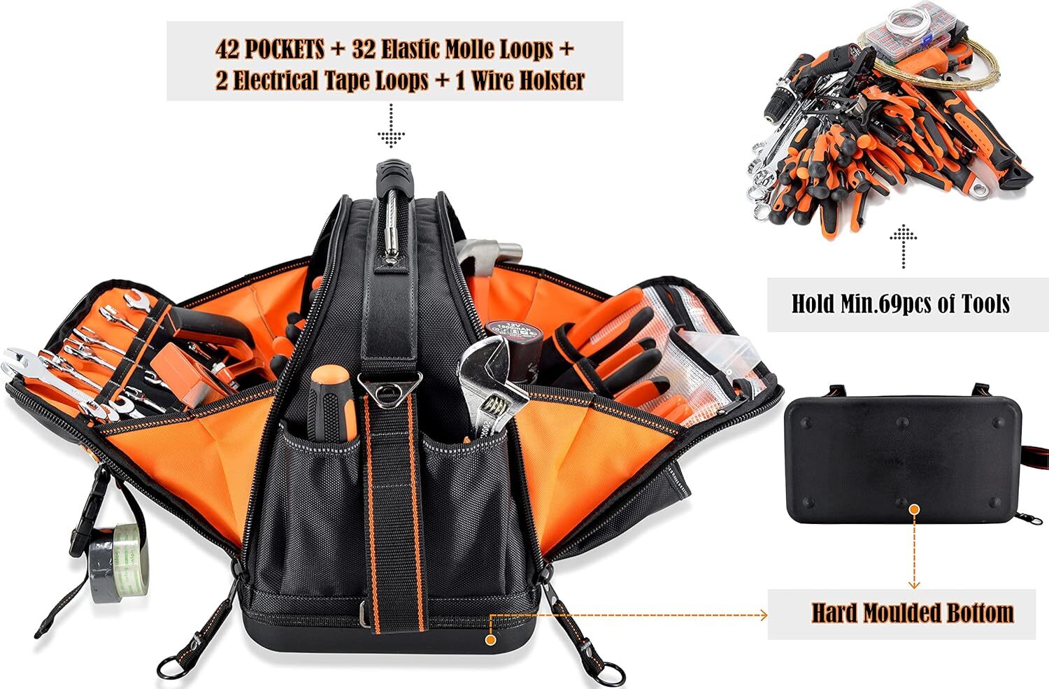WELKINLAND 42 Compartment Men’s Tool Bag, HVAC Tool Bag, Tool Bag Organiser