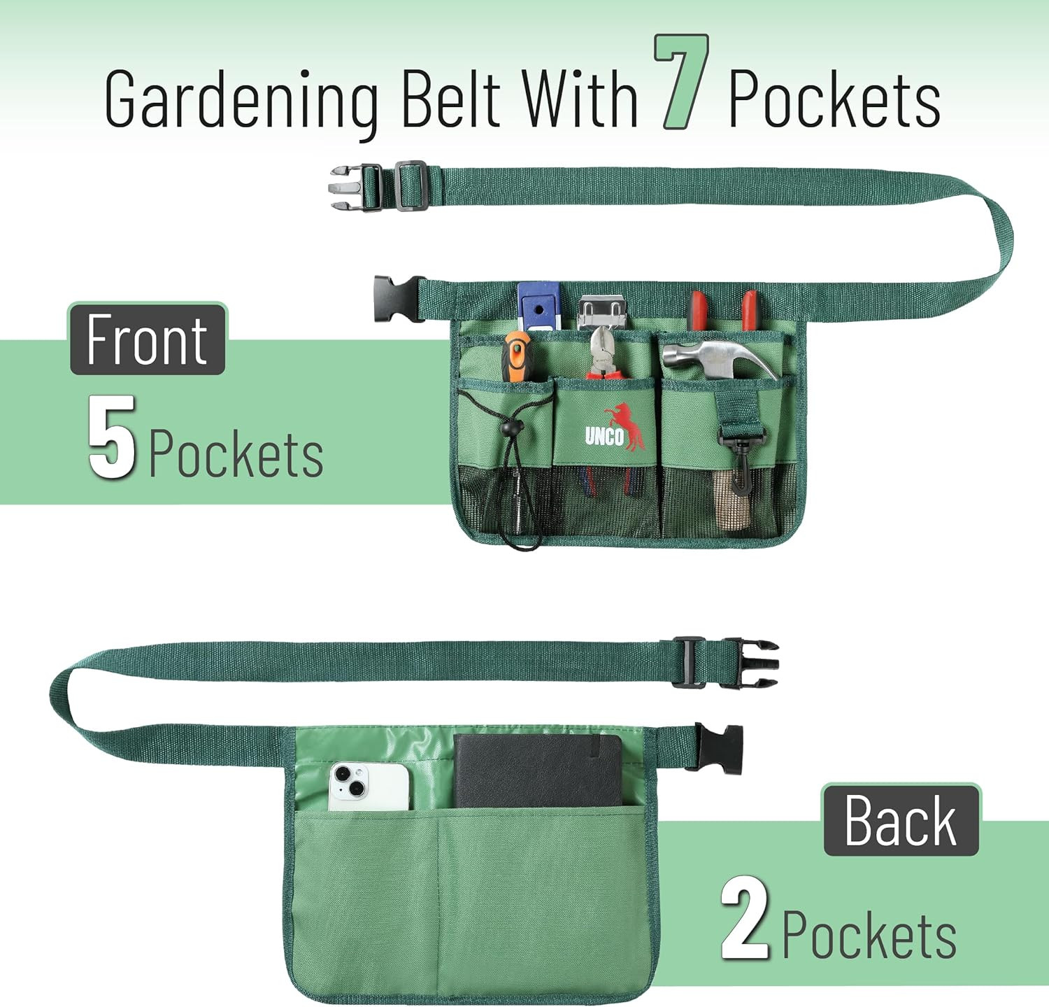 – Adjustable Gardening Belt, Green, 7 Pockets, Wear, Cut and Water Resistant, Ga
