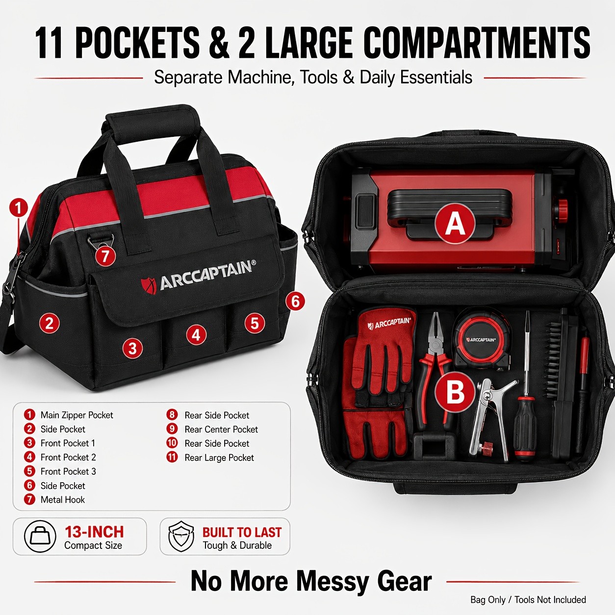ARCCAPTAIN 13-Inch Welding Tool Bag Portable Welder Carrying Bag with Shoulder