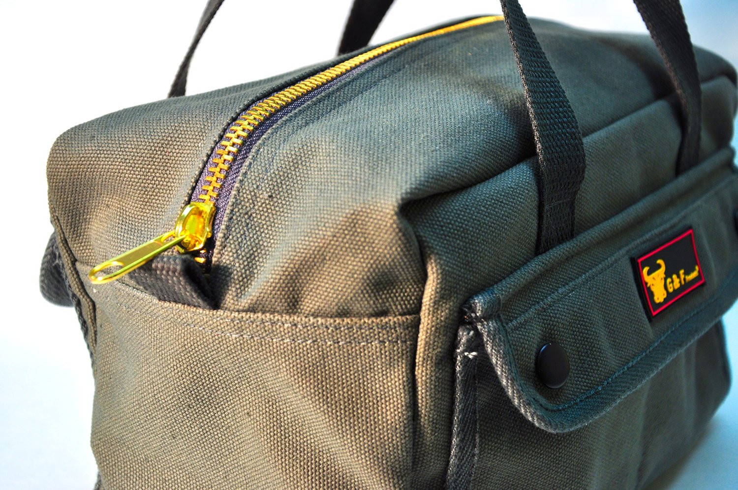 Heavy Duty Ample Storage Tool Bag Brass Zipper and Side Pockets Bag Cars Garden