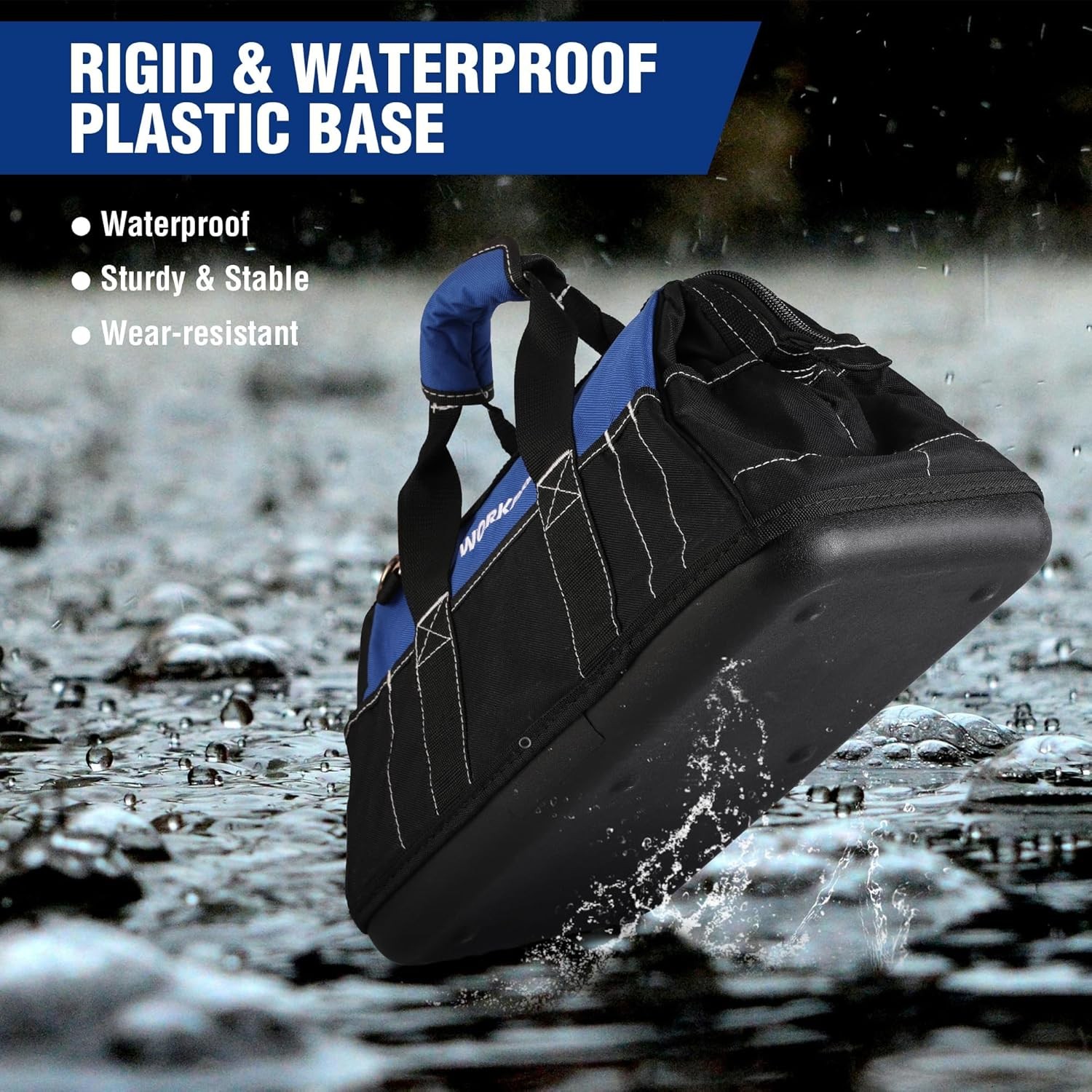 WORKPRO 16-inch Wide Mouth Tool Storage Bag w/Water Proof Molded Base 22 Pockets