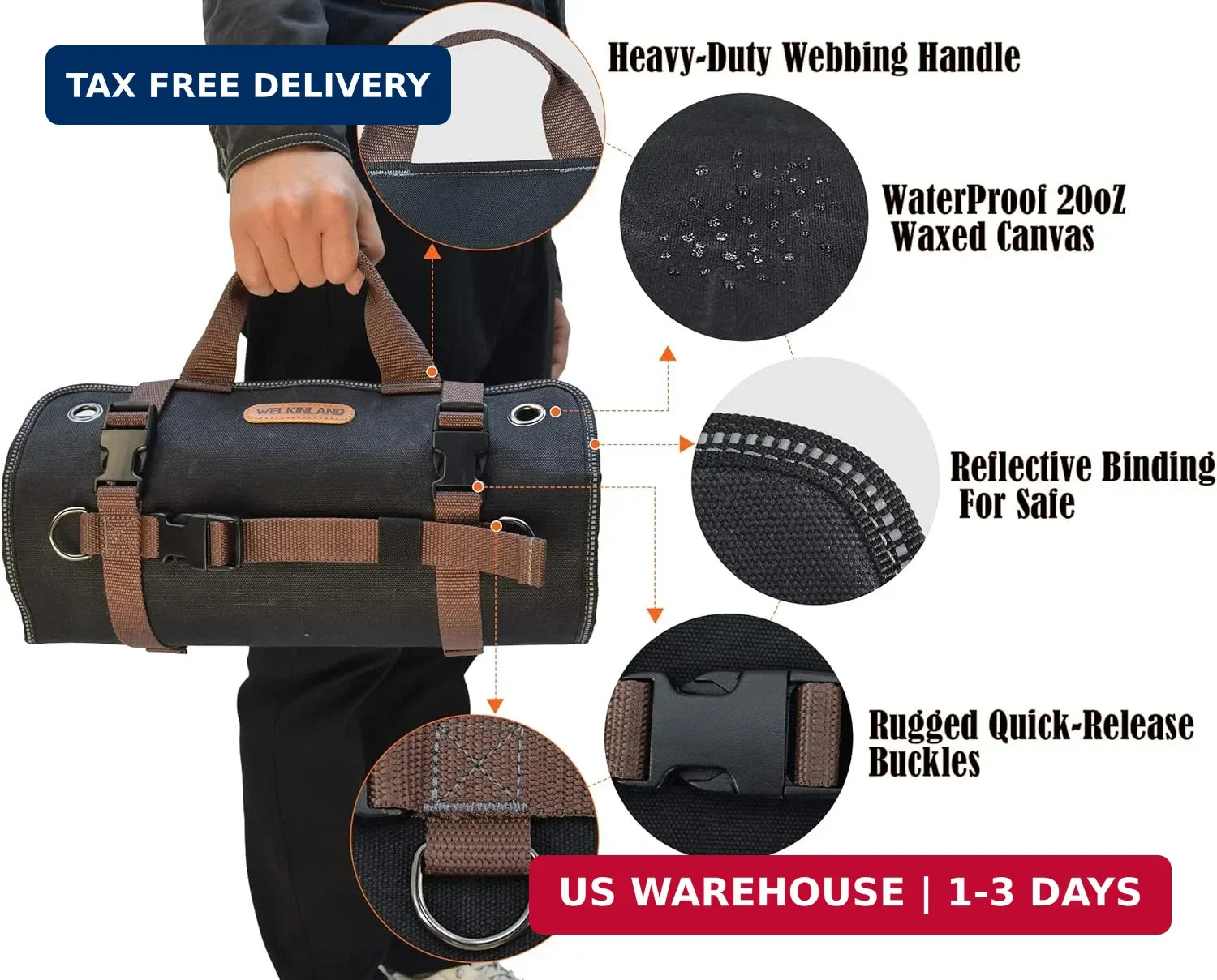 WELKINLAND Heavy-Duty Waxed Canvas Tool roll, 15-Pockets Tool Wrap Roll, 15L Too