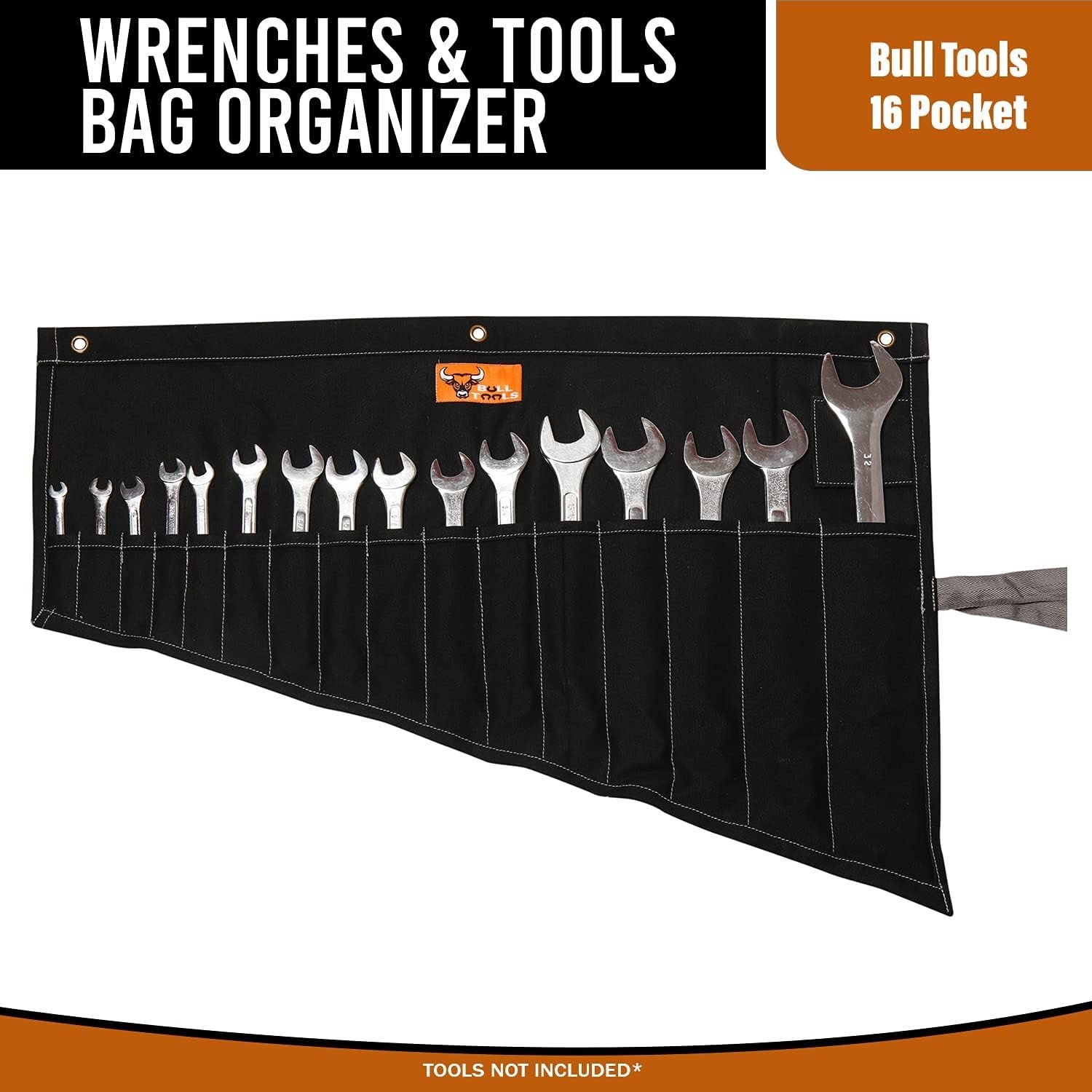 Roll Up Tool Bag Organizer 16 Pockets Metric & SAE Wrench Organizer Heavy Dut…
