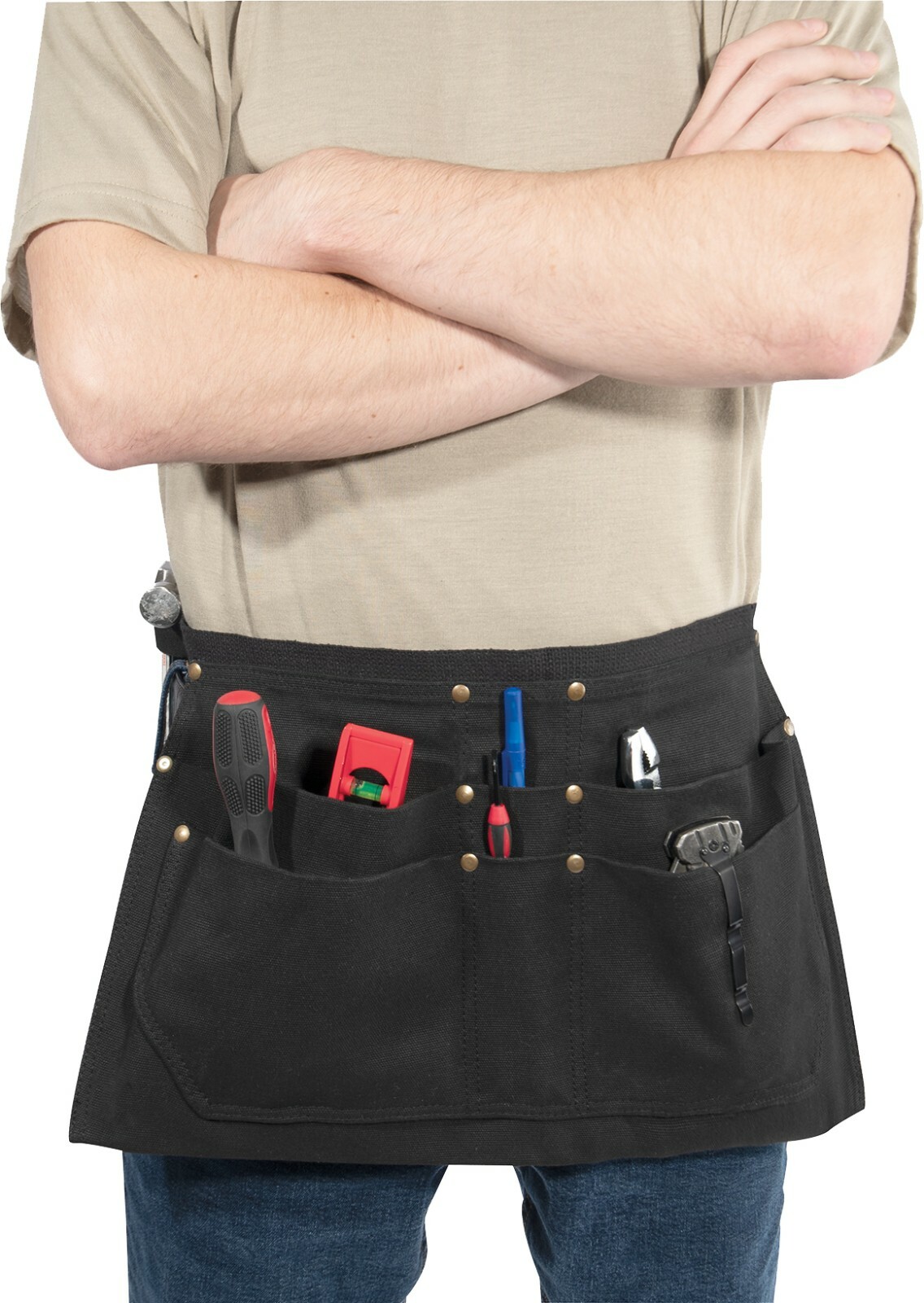 Half Waist Work Apron Garden Rugged Canvas Woodwork Tool Belt Apron Six Pouches