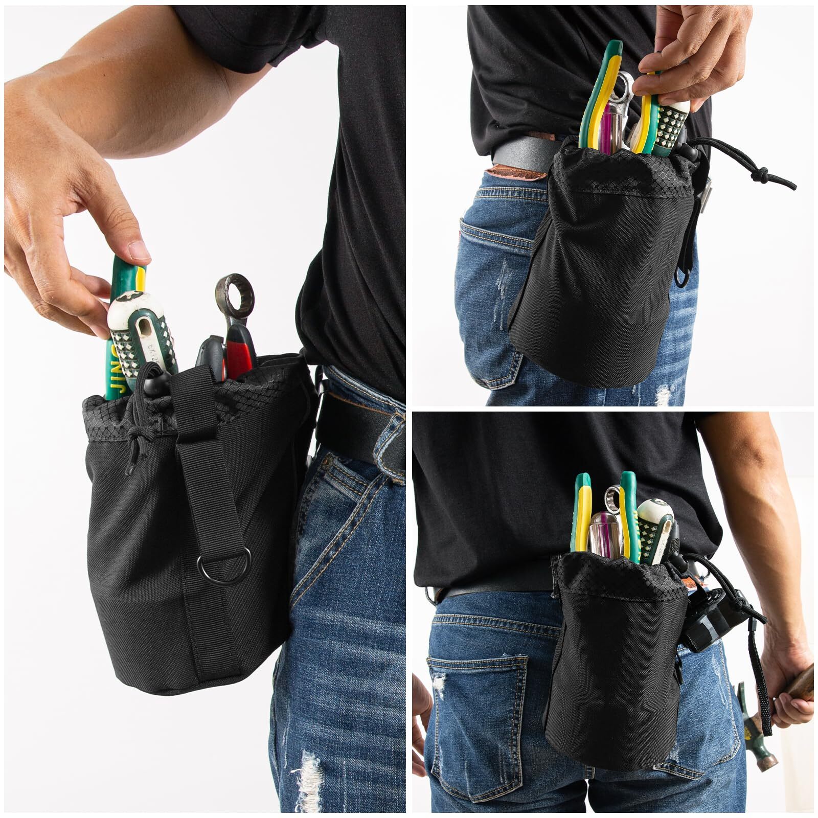 Modular Clip-On Nail & Screw Work Pouch for Tool Belts Vests Panels Black