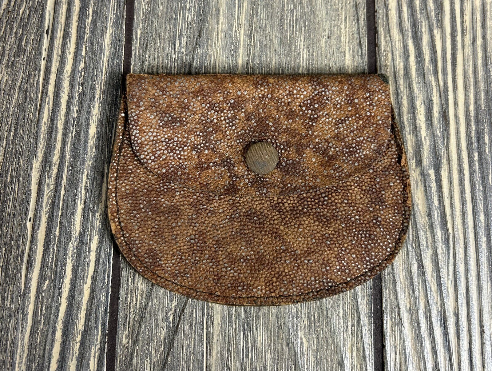 Vintage 3.75” Brown Hand Made Boy Scout Pouch With Button