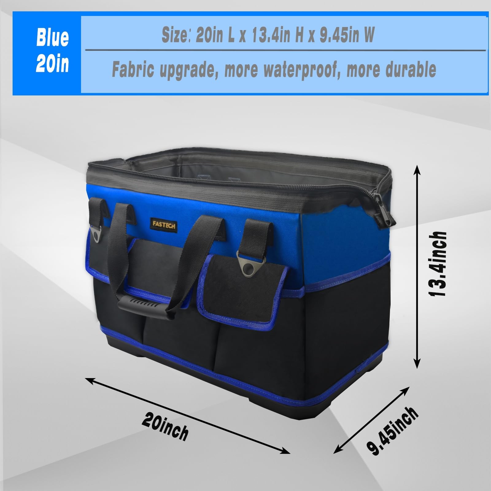 20 Inch Bottom Tool Bag Wide Mouth Storage Organizer Heavy Duty Tote Pockets